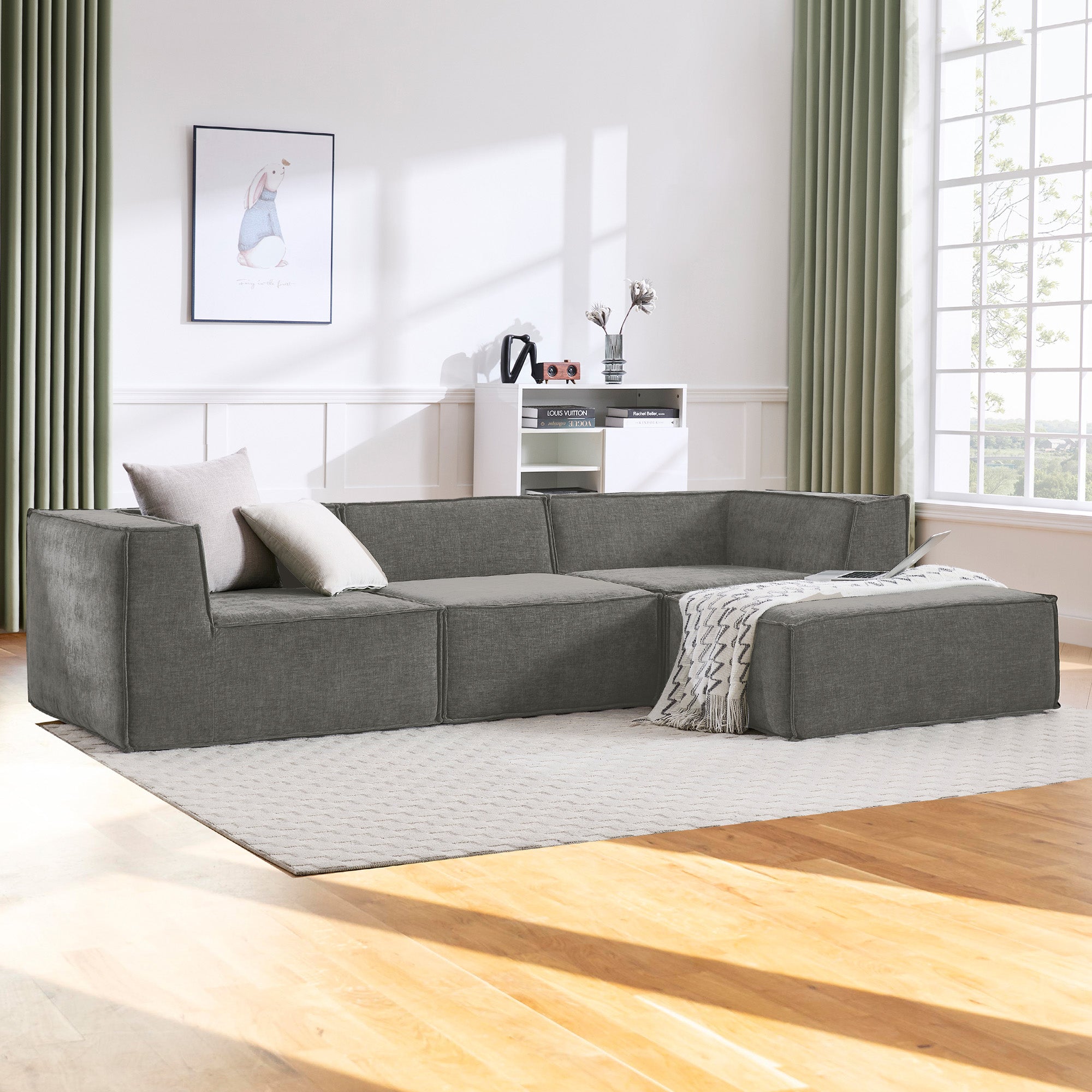 Novi 3-Seater Modular Sofa with Ottoman Grey Non-Slip