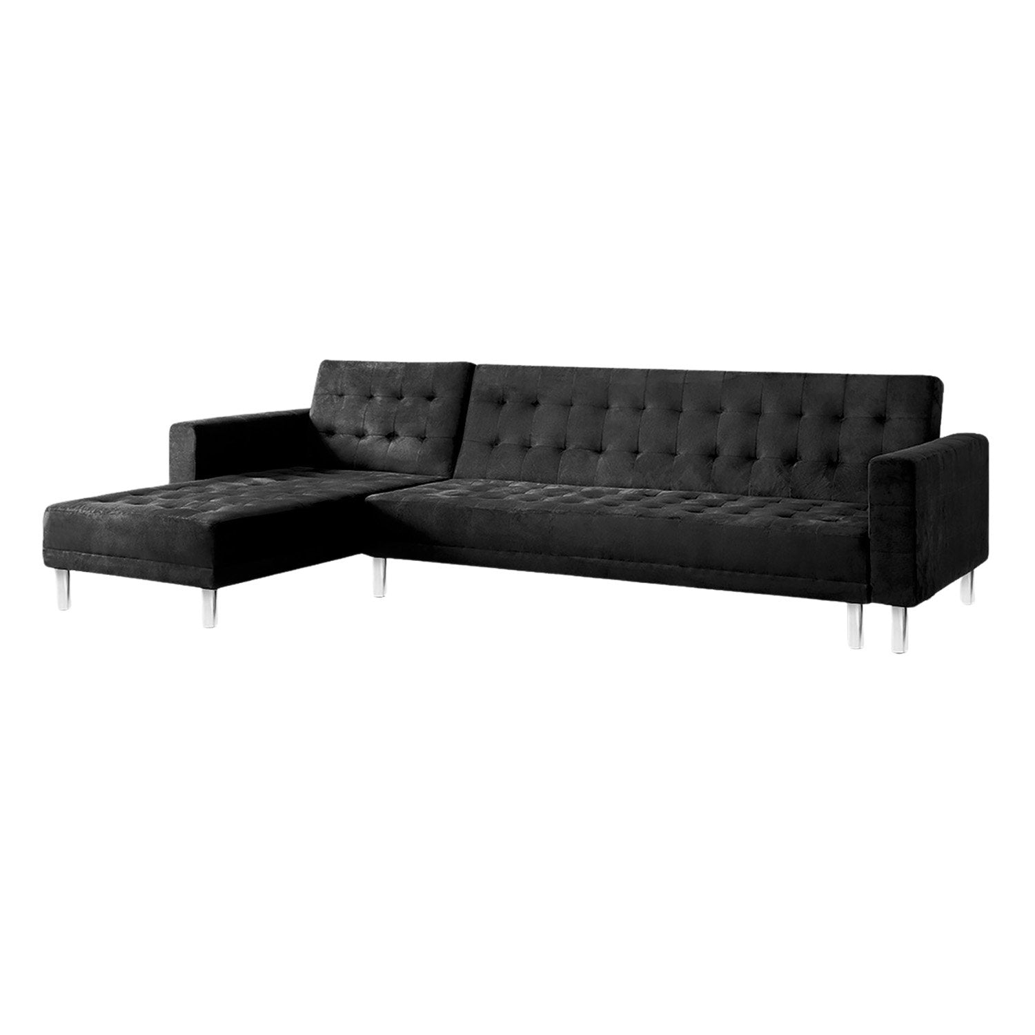 Black Corner Sofa Bed, Velveteen, Pine Frame, Sarantino