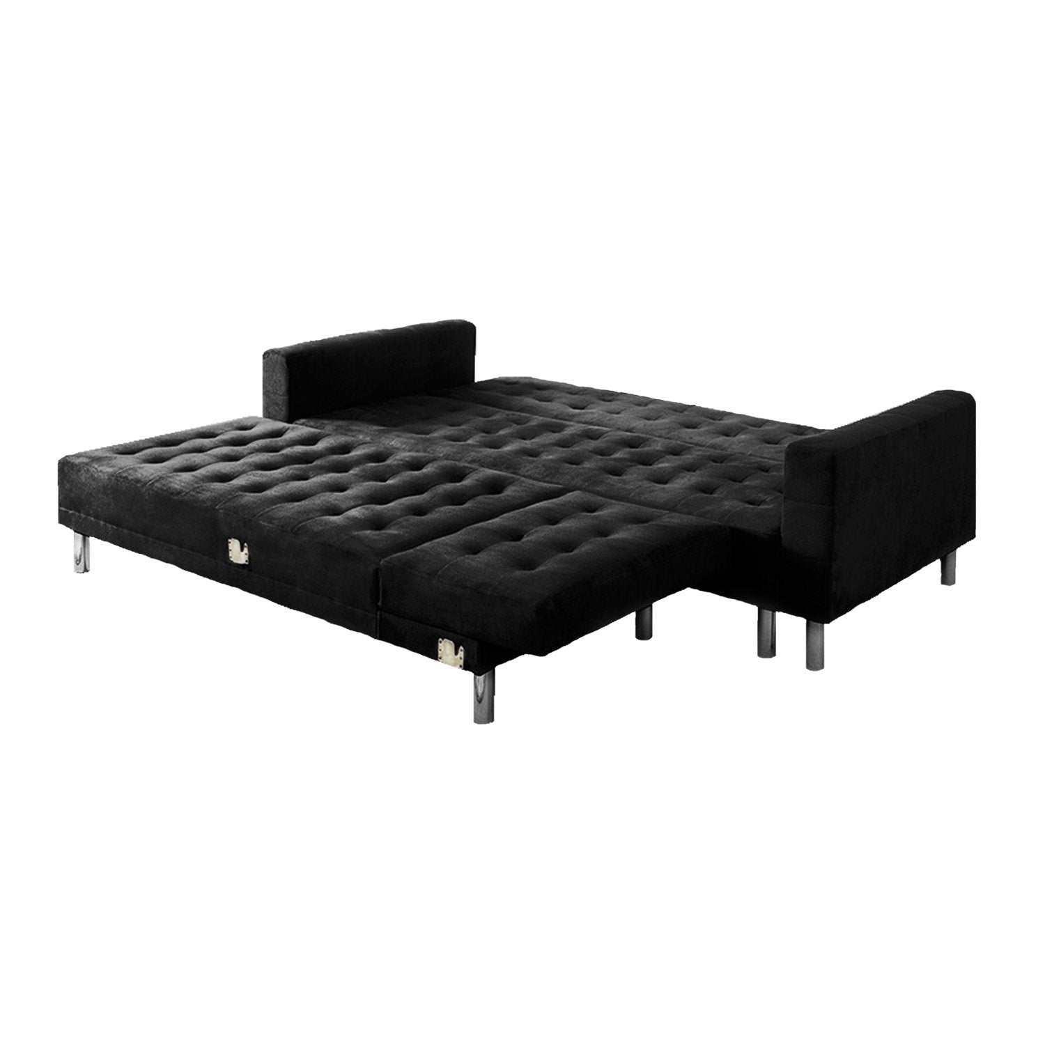 Black Corner Sofa Bed, Velveteen, Pine Frame, Sarantino