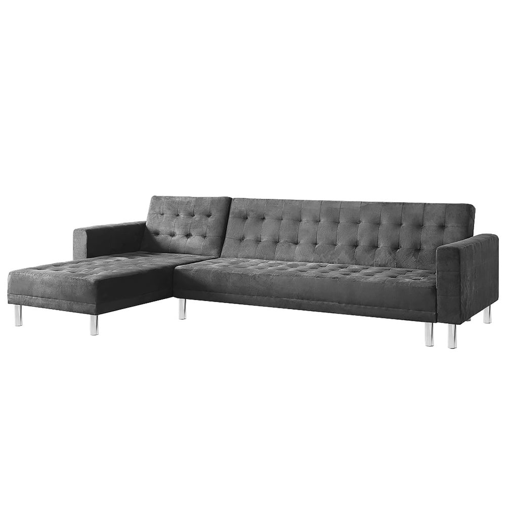 Luxurious Faux Velvet Corner Sofa Bed w/ Chaise, Metal Legs