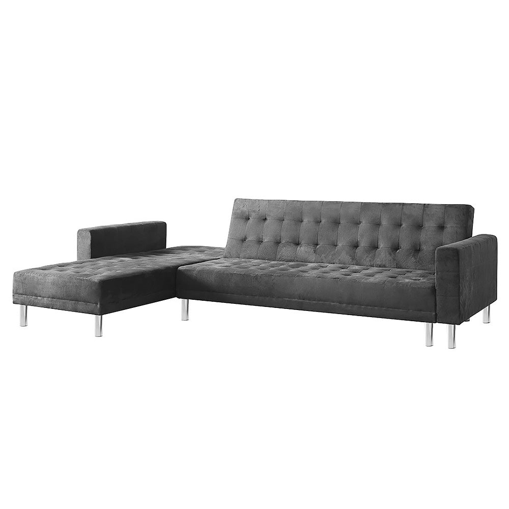 Luxurious Faux Velvet Corner Sofa Bed w/ Chaise, Metal Legs