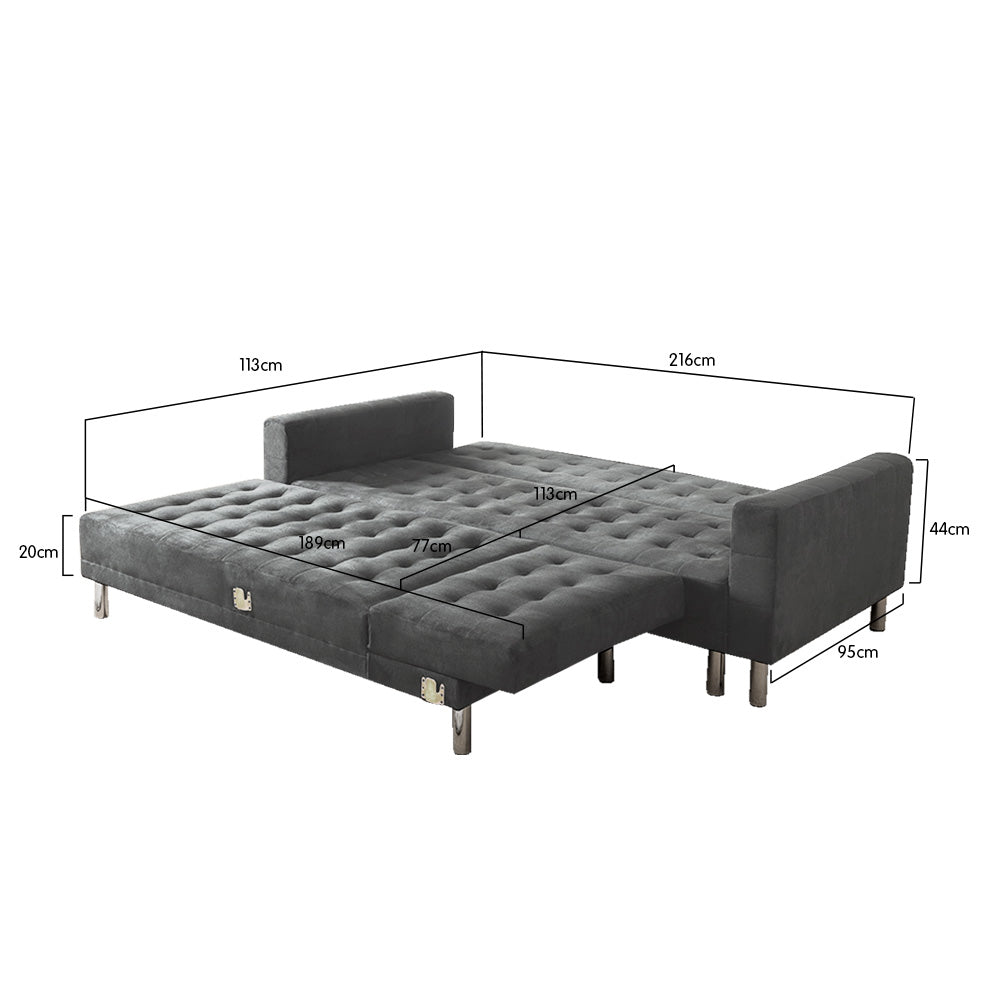 Luxurious Faux Velvet Corner Sofa Bed w/ Chaise, Metal Legs