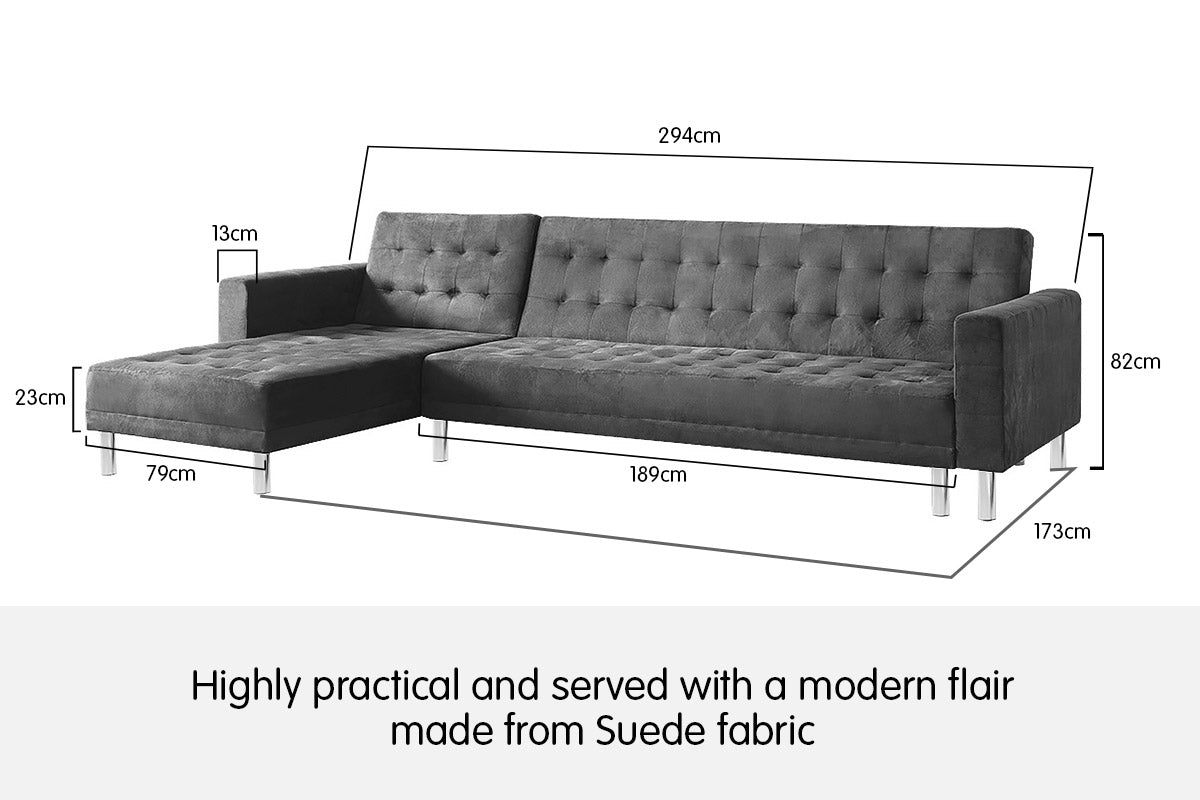 Luxurious Faux Velvet Corner Sofa Bed w/ Chaise, Metal Legs