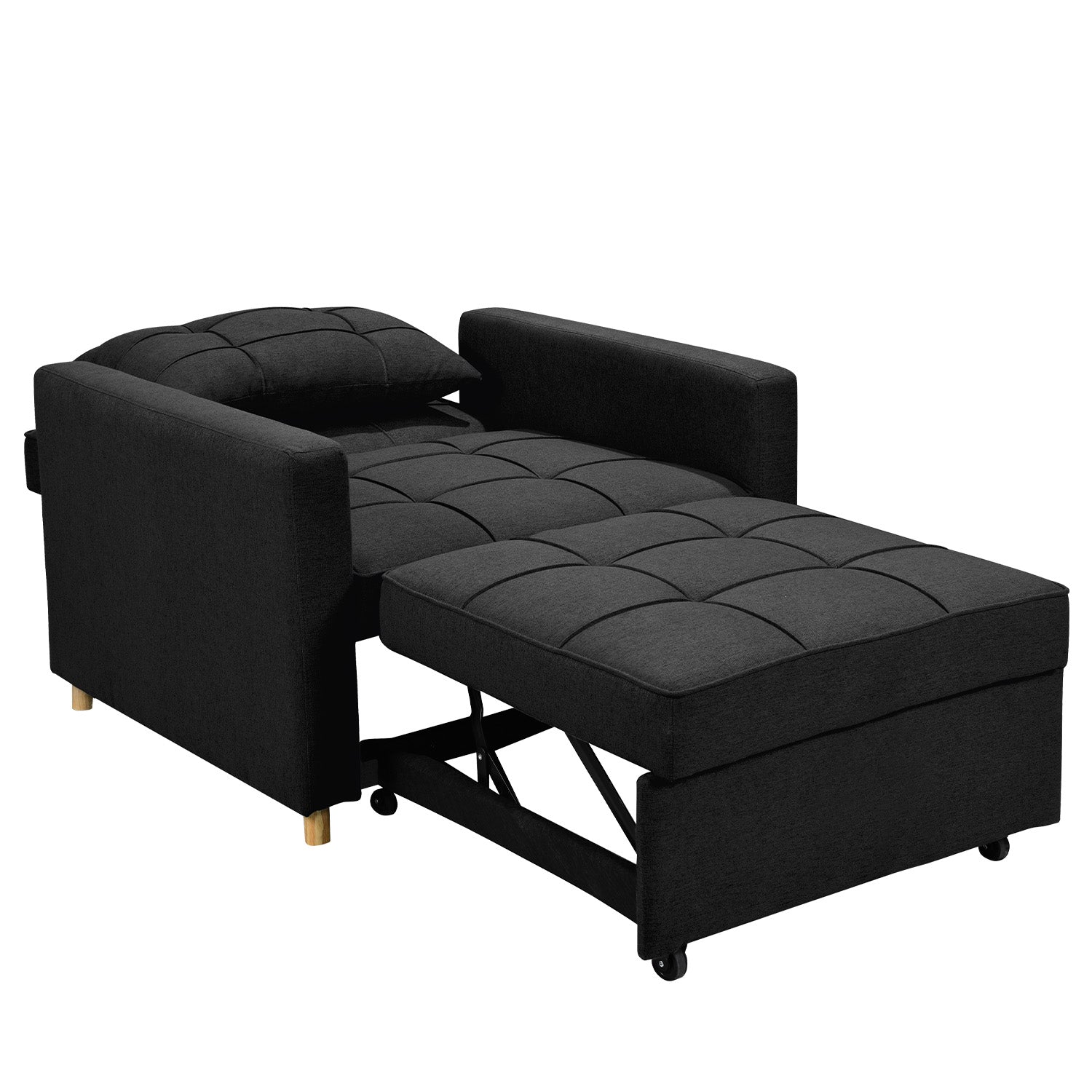 3-in-1 Convertible Lounge Chair Bed, Adjustable, Black - Sarantino