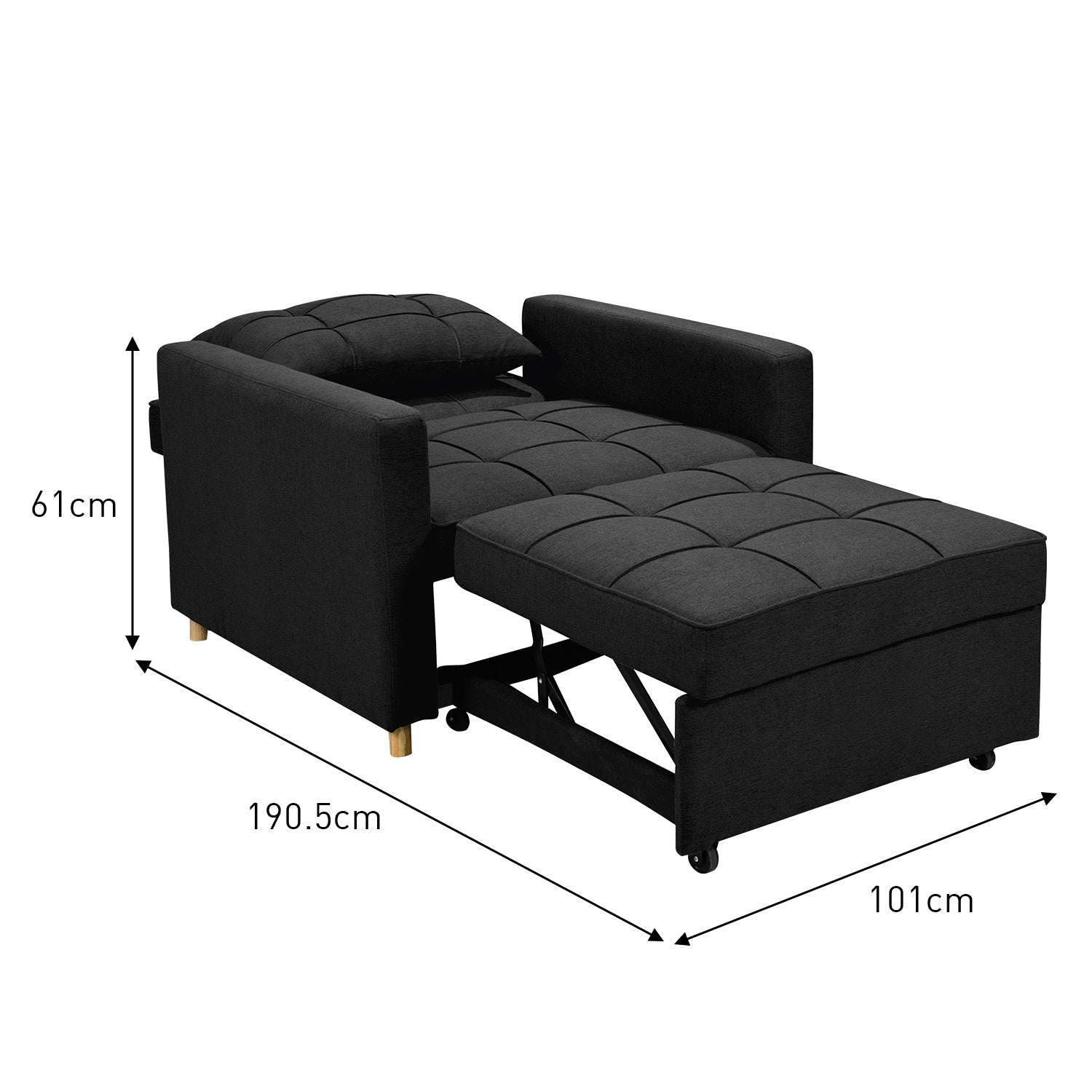 3-in-1 Convertible Lounge Chair Bed, Adjustable, Black - Sarantino