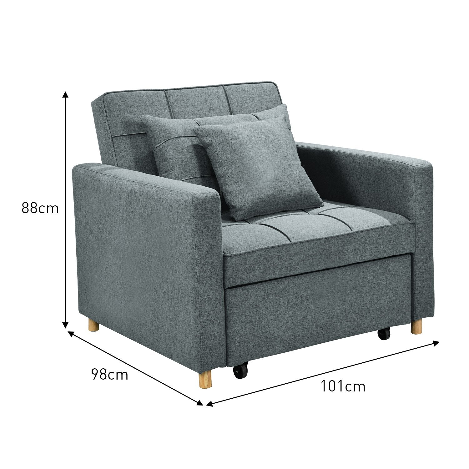 3-in-1 Convertible Sofa Chair Bed, High-Density Cushion, Airforce Blue