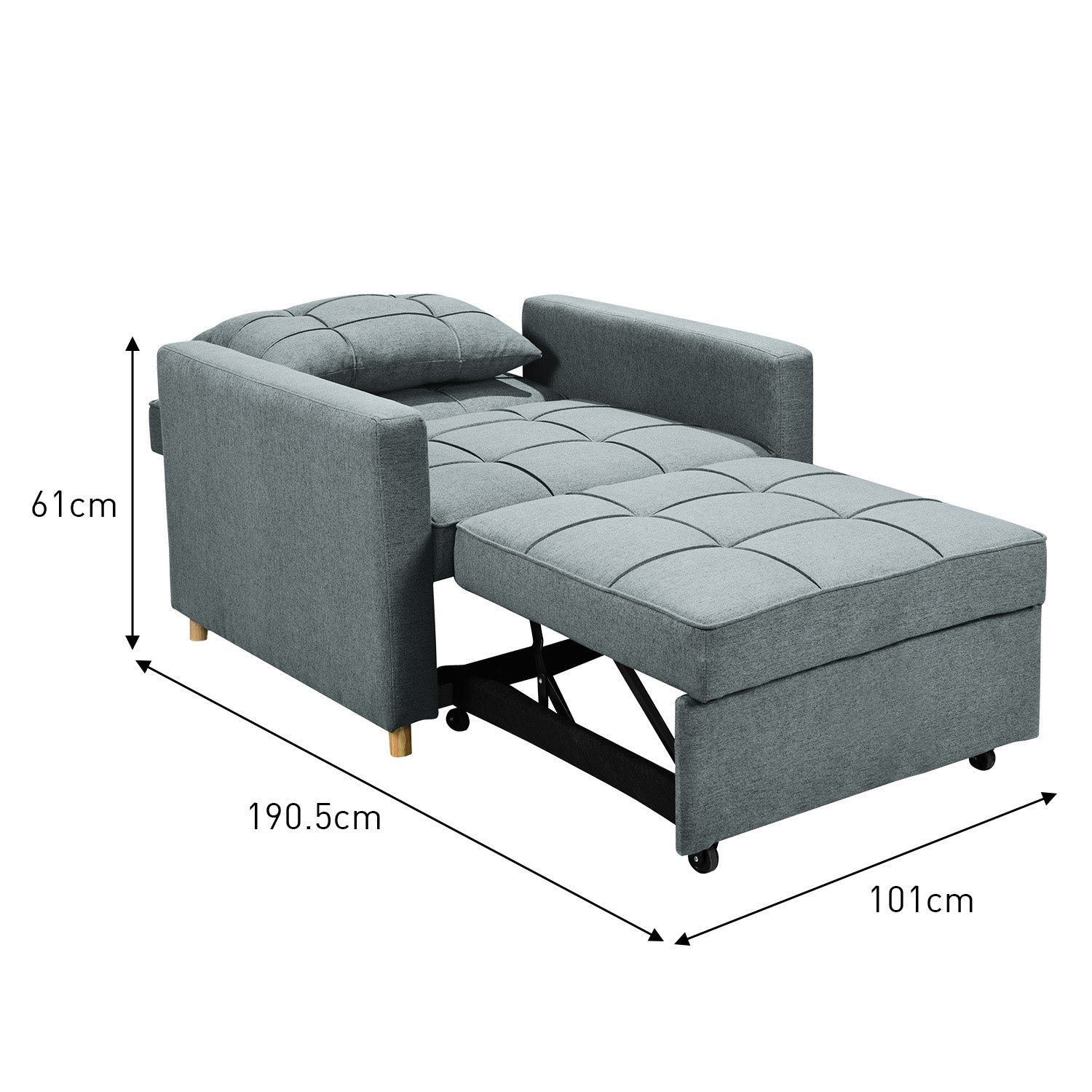 3-in-1 Convertible Sofa Chair Bed, High-Density Cushion, Airforce Blue