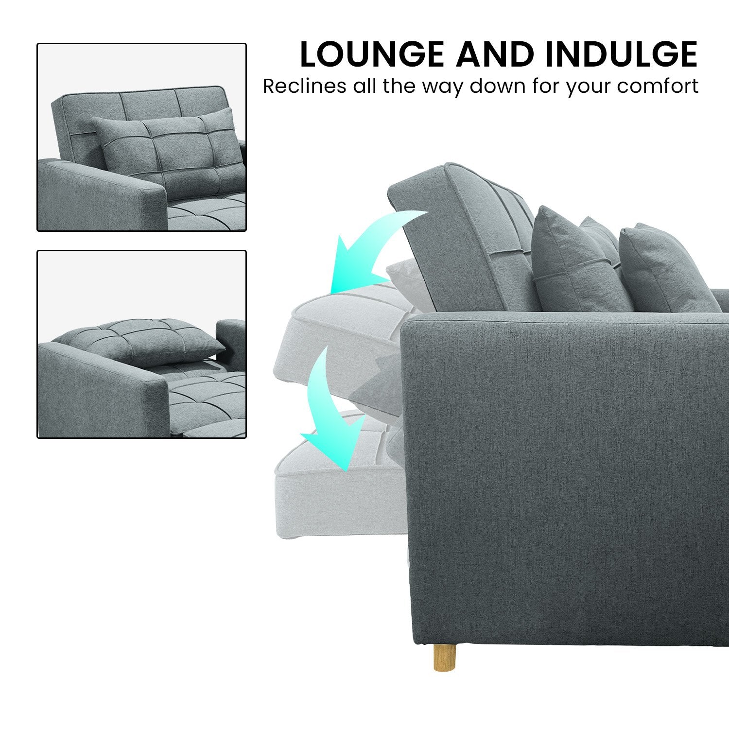 3-in-1 Convertible Sofa Chair Bed, High-Density Cushion, Airforce Blue