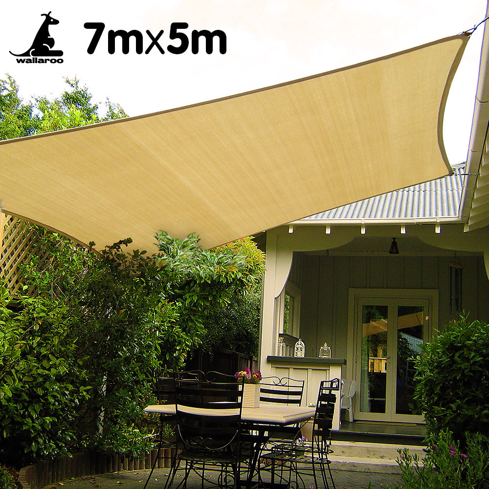 7m x 5m UV Blocking Rectangular Shade Sail, Sand Wallaroo