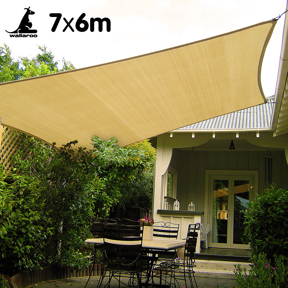 UV-Stabilized Rectangular Shade Sail 7m x 6m, Sand