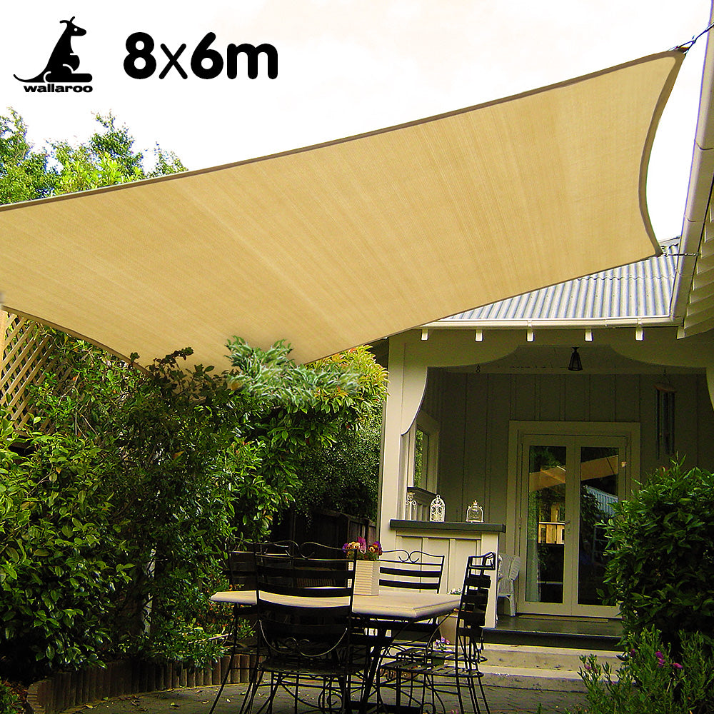 8m x 6m UV Block Shade Sail, Sand, Rectangular, Wallaroo