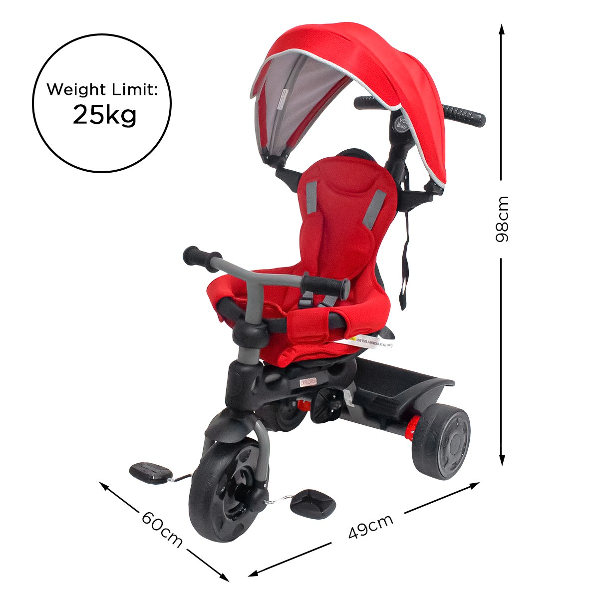 Full-Canopy 3-Stage Kids Trike With Safety Harness - Veebee