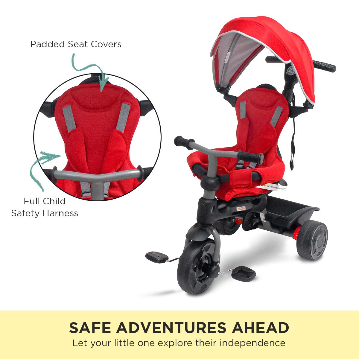 Full-Canopy 3-Stage Kids Trike With Safety Harness - Veebee