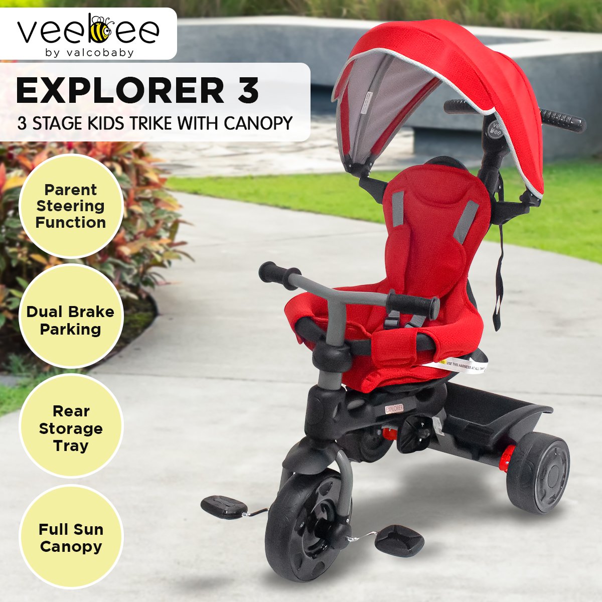 Full-Canopy 3-Stage Kids Trike With Safety Harness - Veebee