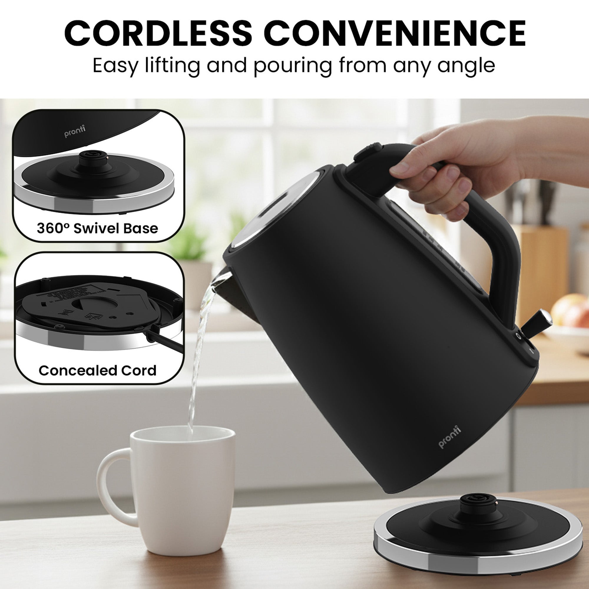 Pronti Breakfast Set with HomeMaid Coffee Machine, Silver Noir Toaster & Kettle