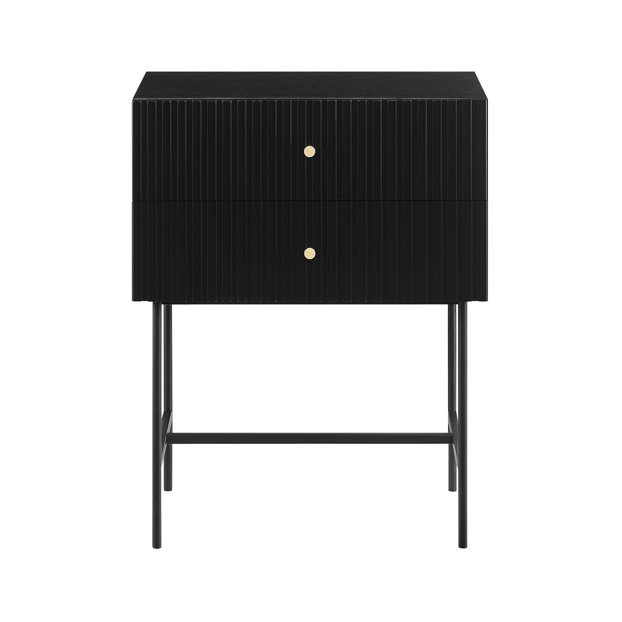 Slender Fluted 2-Drawer Bedside Table with Metal Legs