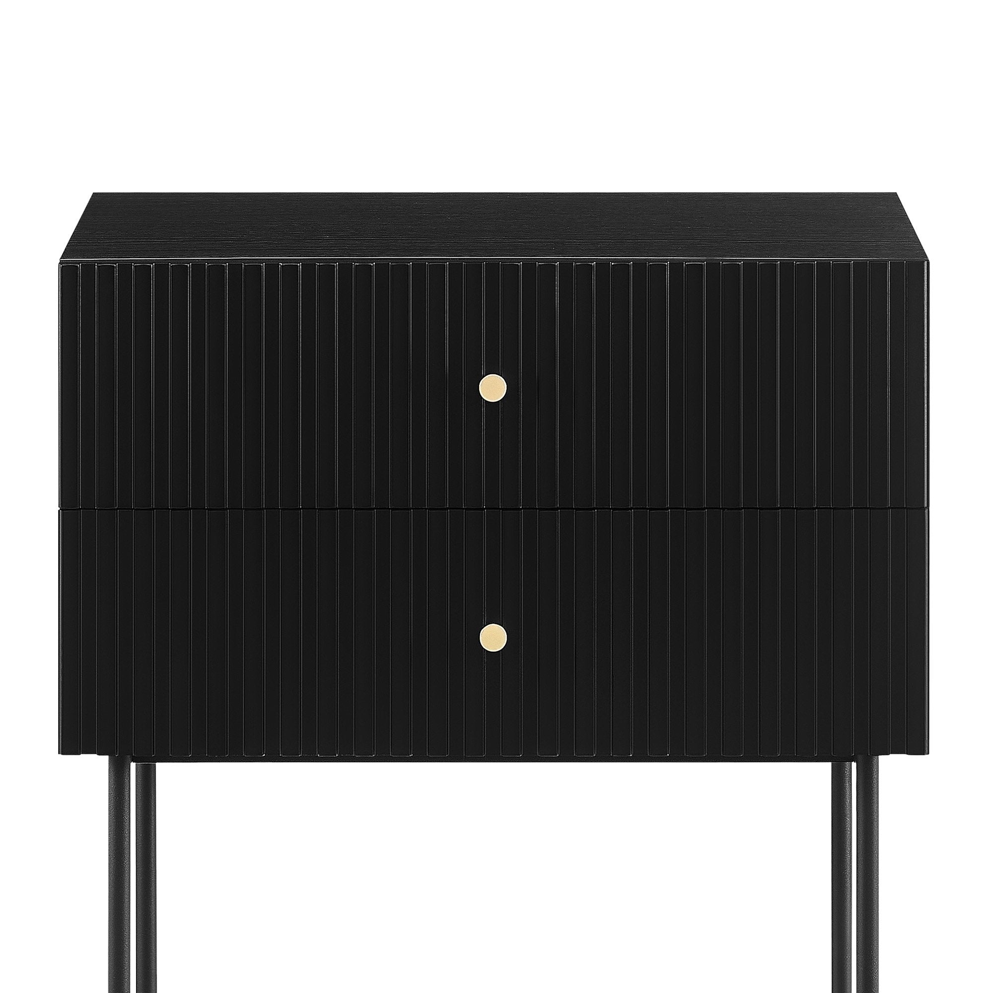 Slender Fluted 2-Drawer Bedside Table with Metal Legs