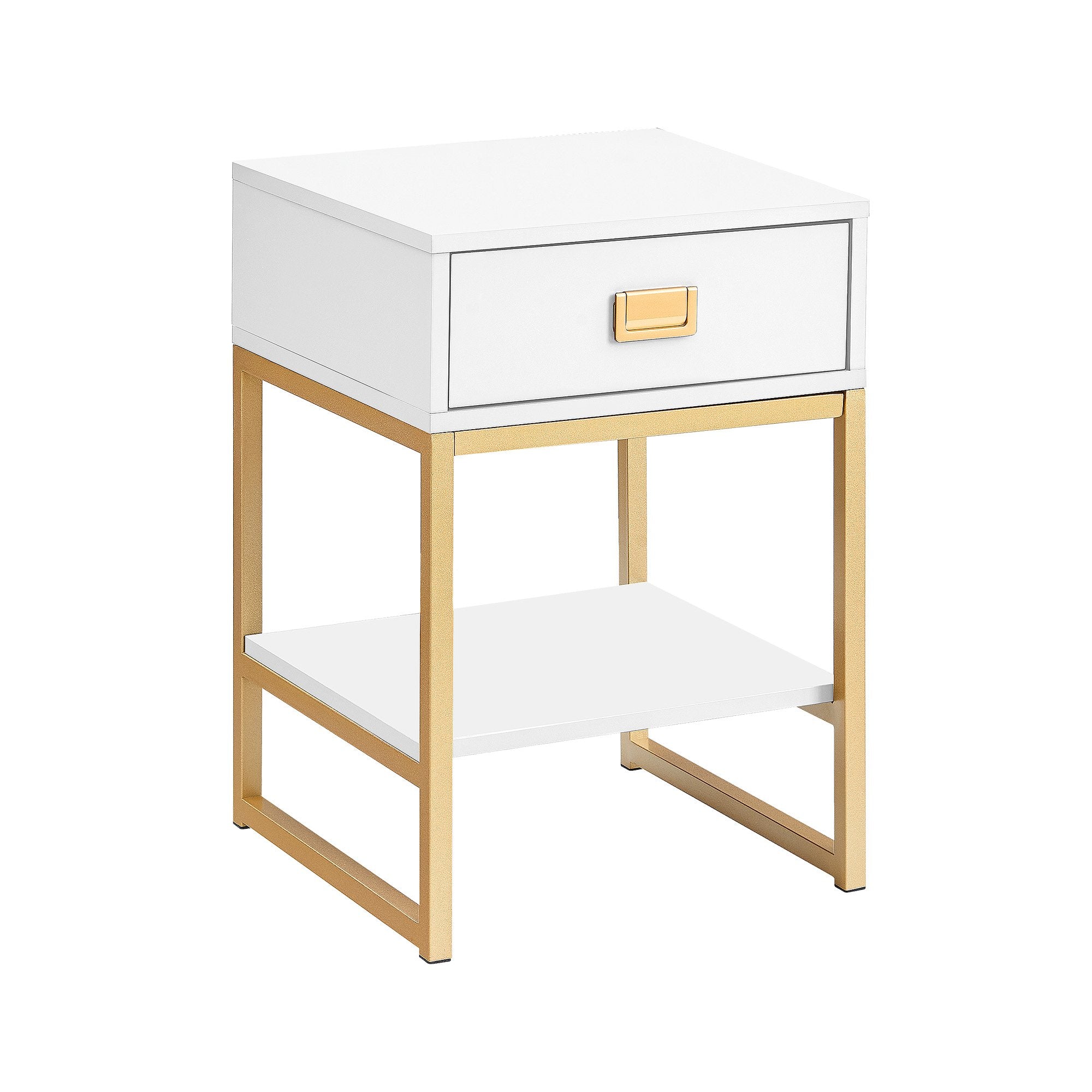 Gold Handle Bedside Table w/ Drawer & Shelf - Sarantino