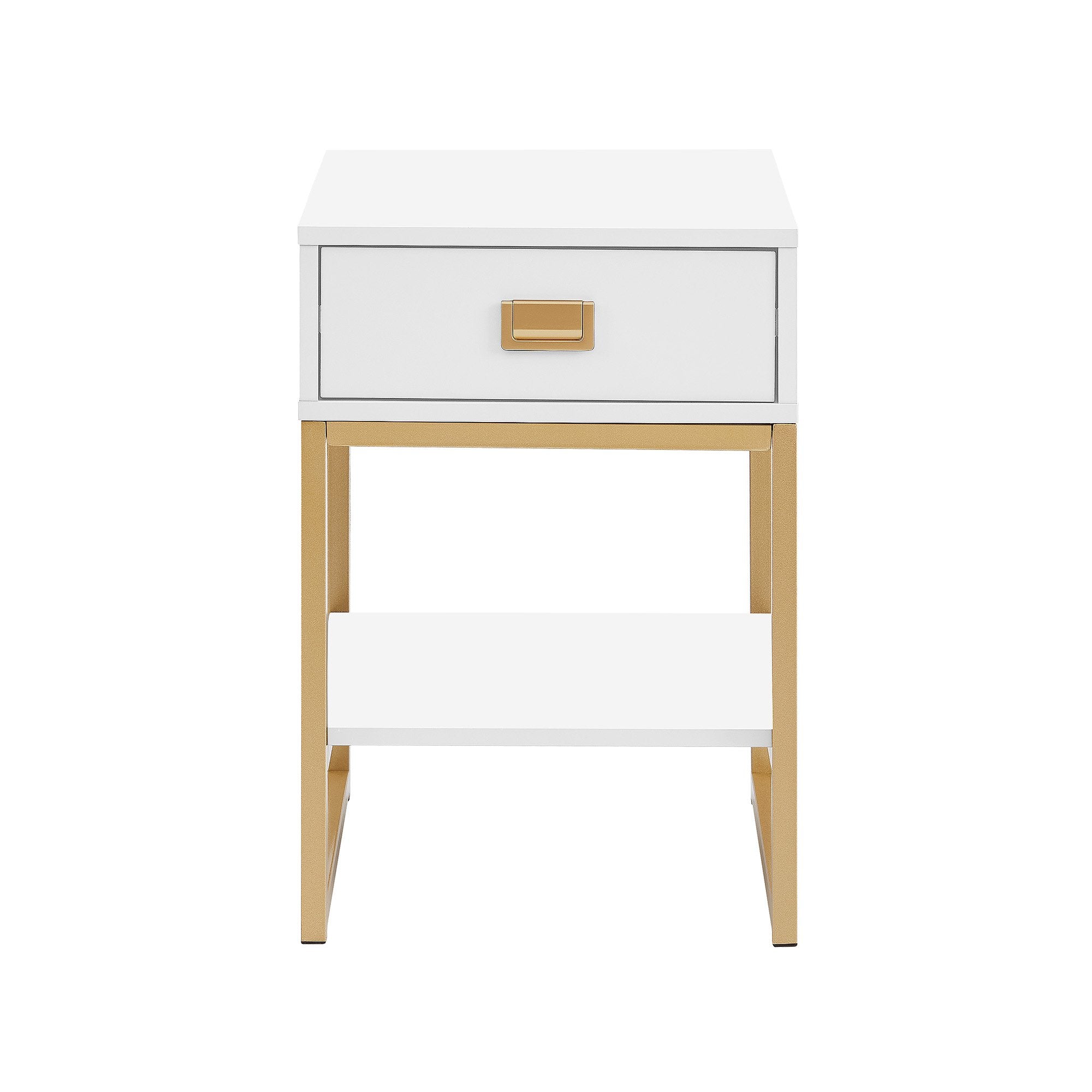 Gold Handle Bedside Table w/ Drawer & Shelf - Sarantino