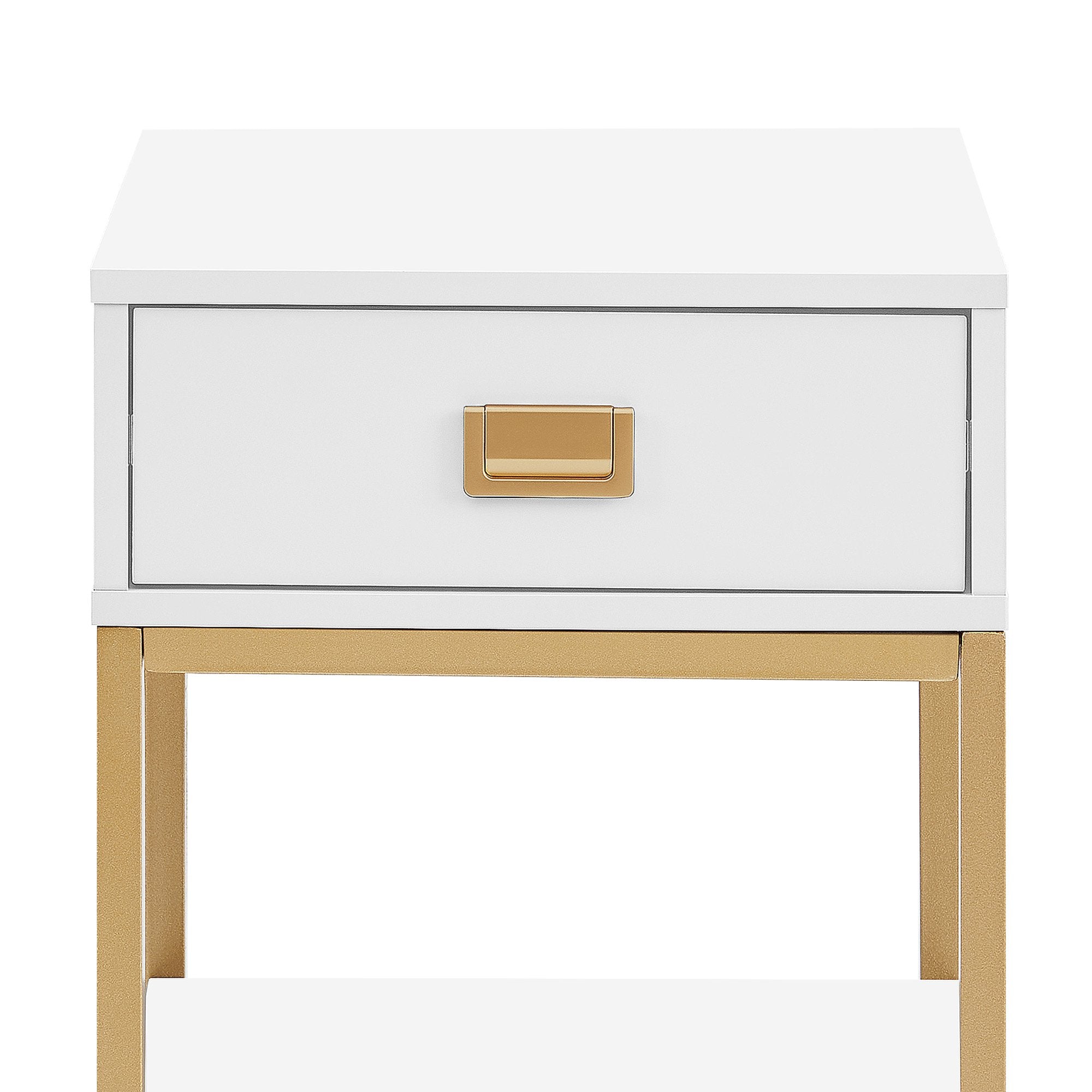 Gold Handle Bedside Table w/ Drawer & Shelf - Sarantino