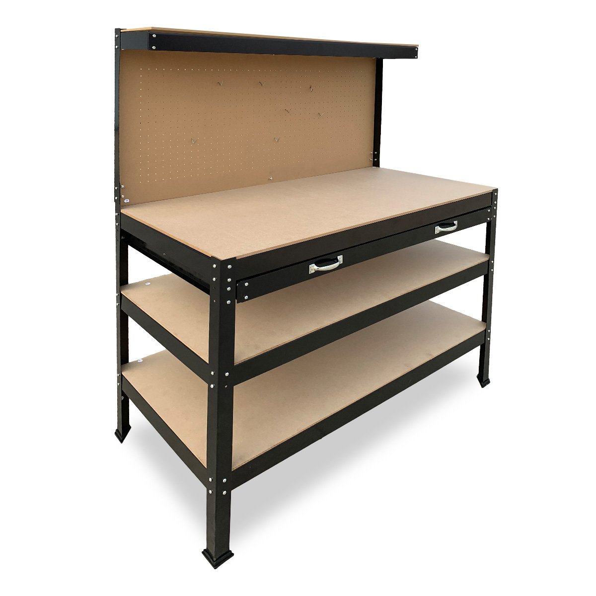 Kartrite 3-Layer Workbench Steel Frame MDF Garage Storage with Pegboard