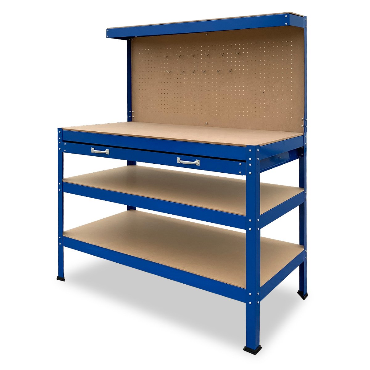 Kartrite 3-Layer Workbench Garage Storage Shelf with Pegboard and Drawer