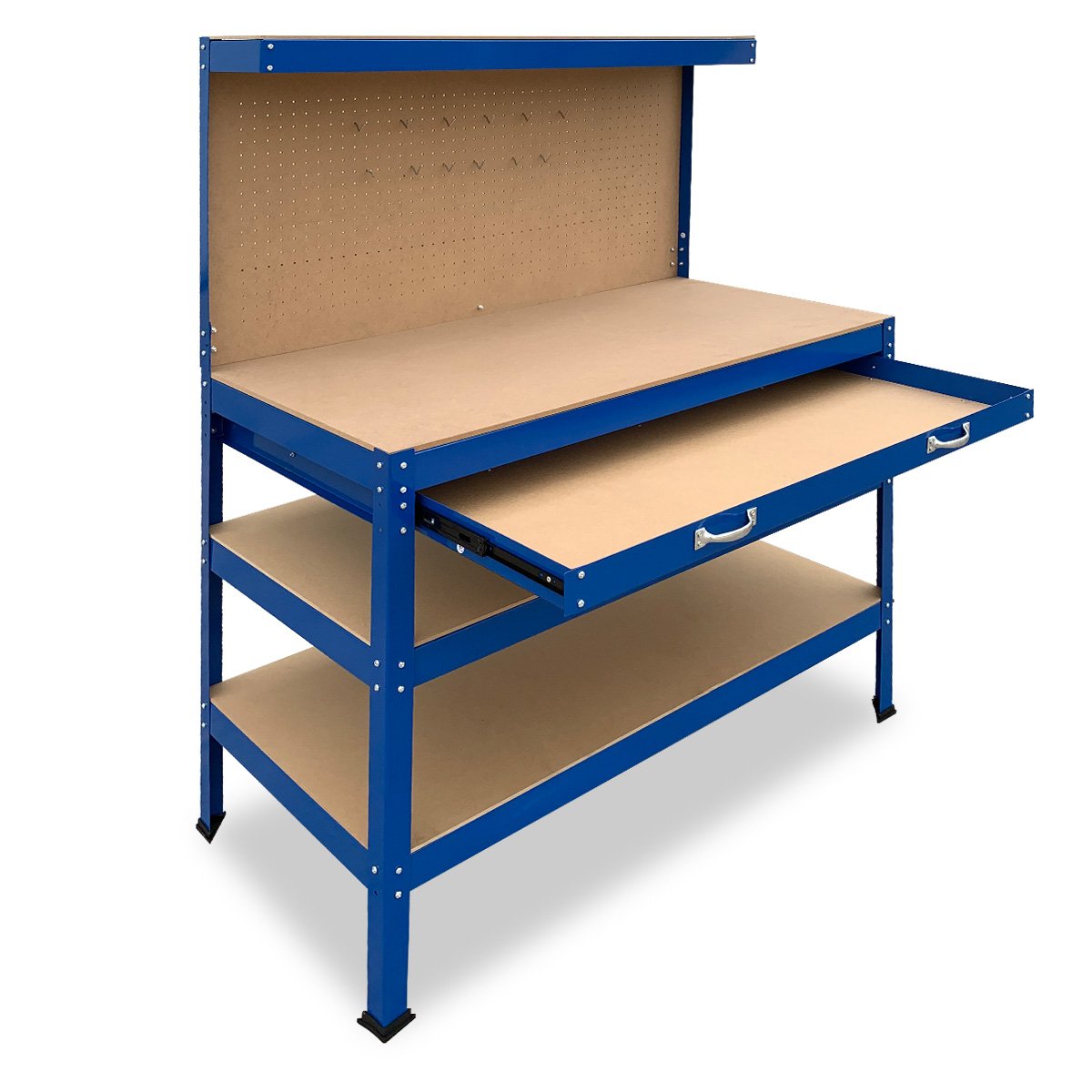 Kartrite 3-Layer Workbench Garage Storage Shelf with Pegboard and Drawer