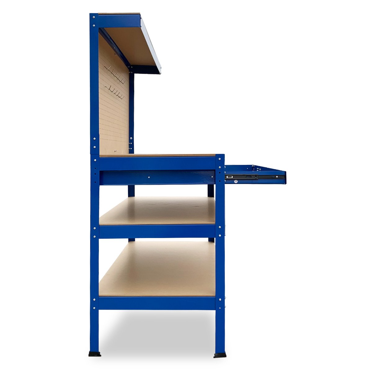 Kartrite 3-Layer Workbench Garage Storage Shelf with Pegboard and Drawer