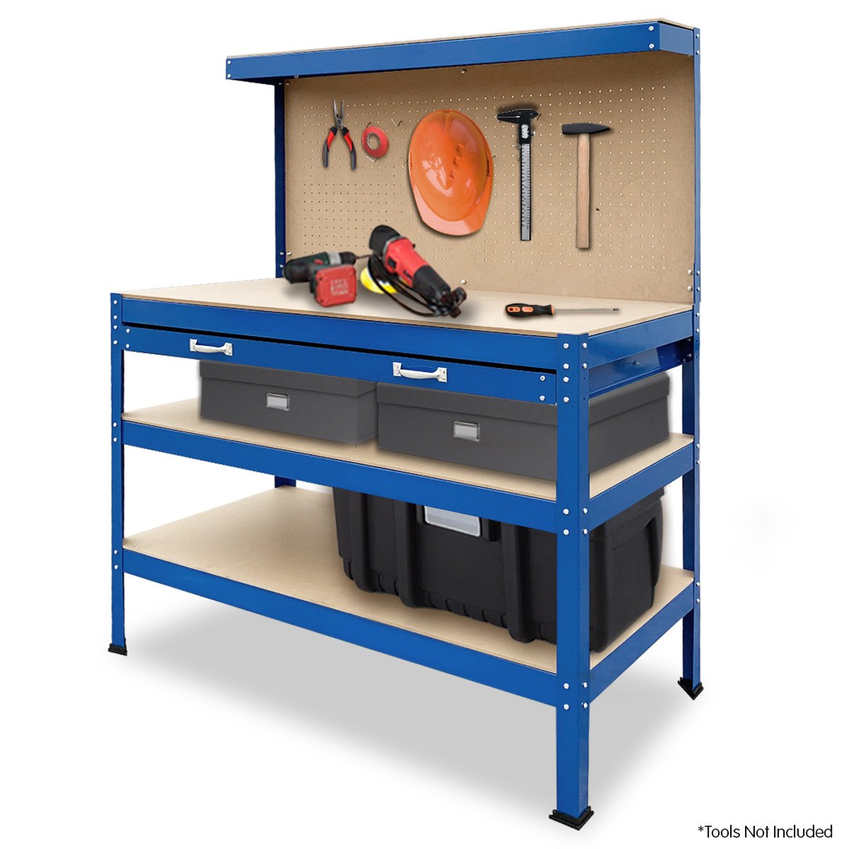 Kartrite 3-Layer Workbench Garage Storage Shelf with Pegboard and Drawer