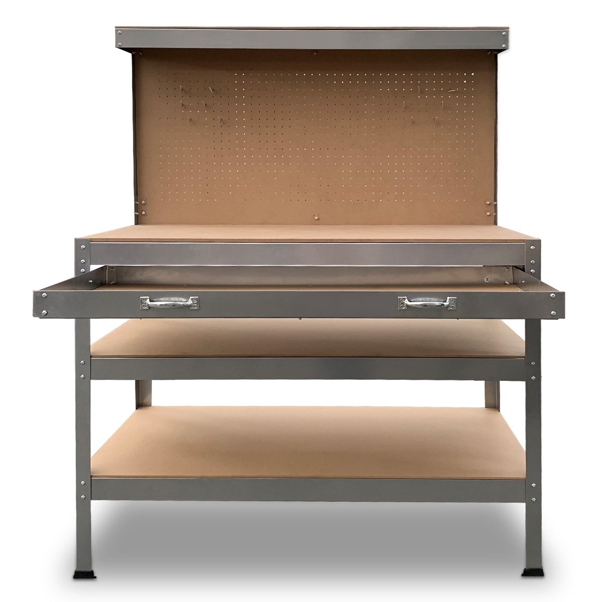 Heavy-Duty Steel Workbench with Drawer, Pegboard, 195kg Load