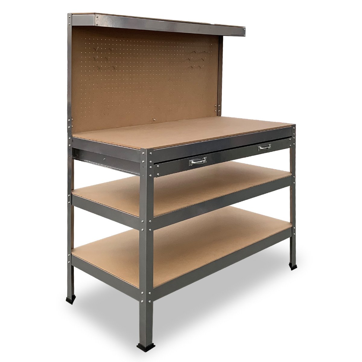 Heavy-Duty Steel Workbench with Drawer, Pegboard, 195kg Load