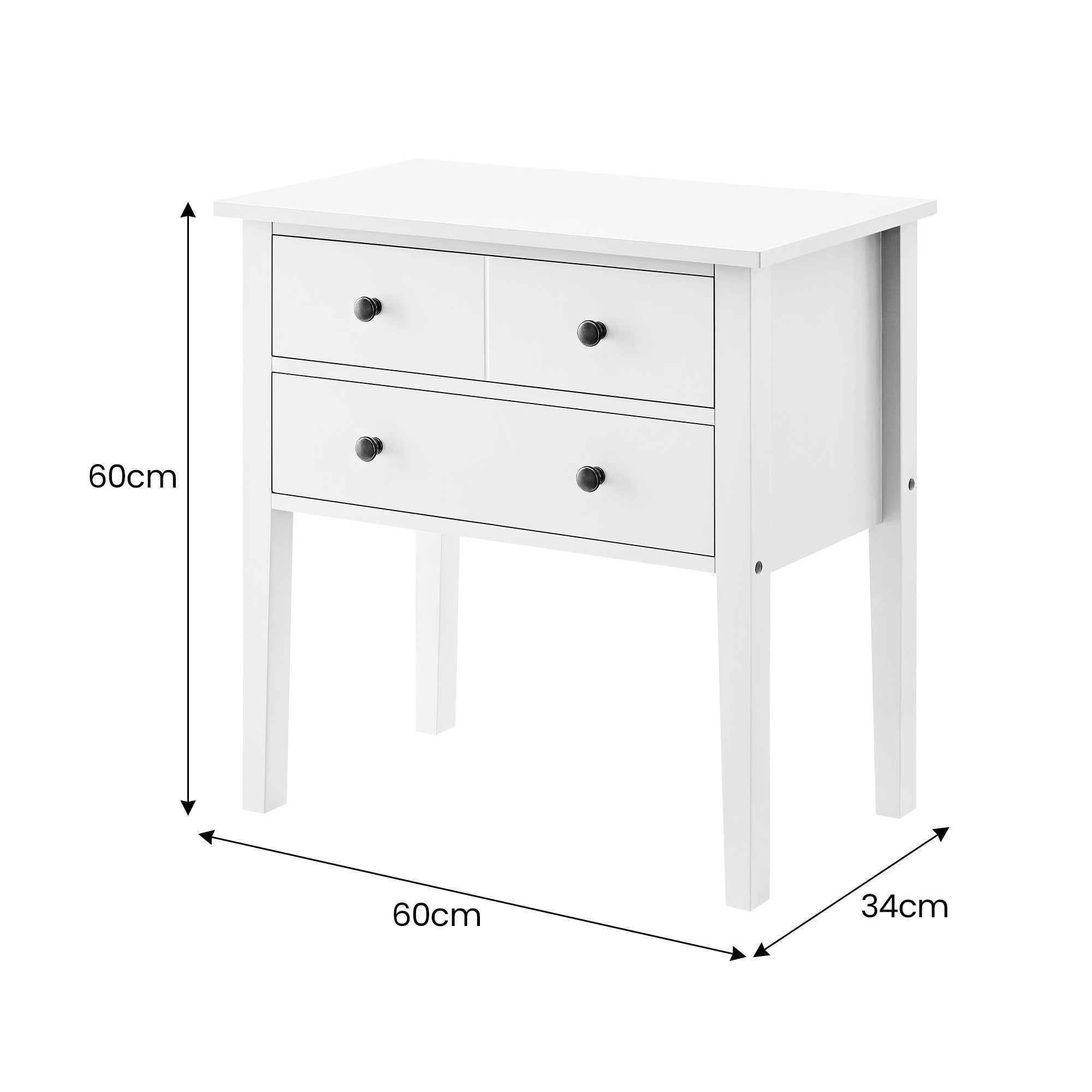 High-Leg Bedside Table, Spacious Drawers - White | Sarantino