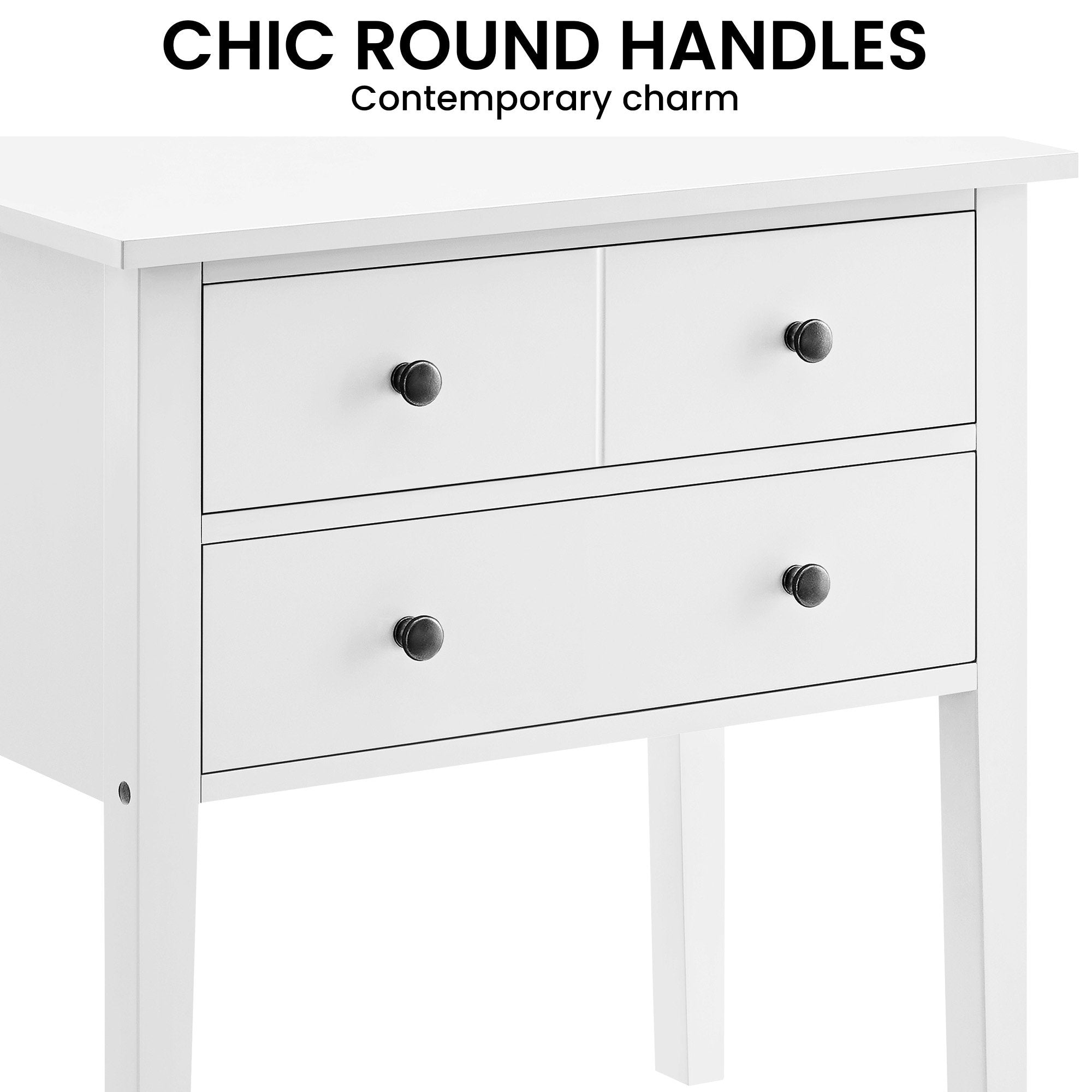 High-Leg Bedside Table, Spacious Drawers - White | Sarantino