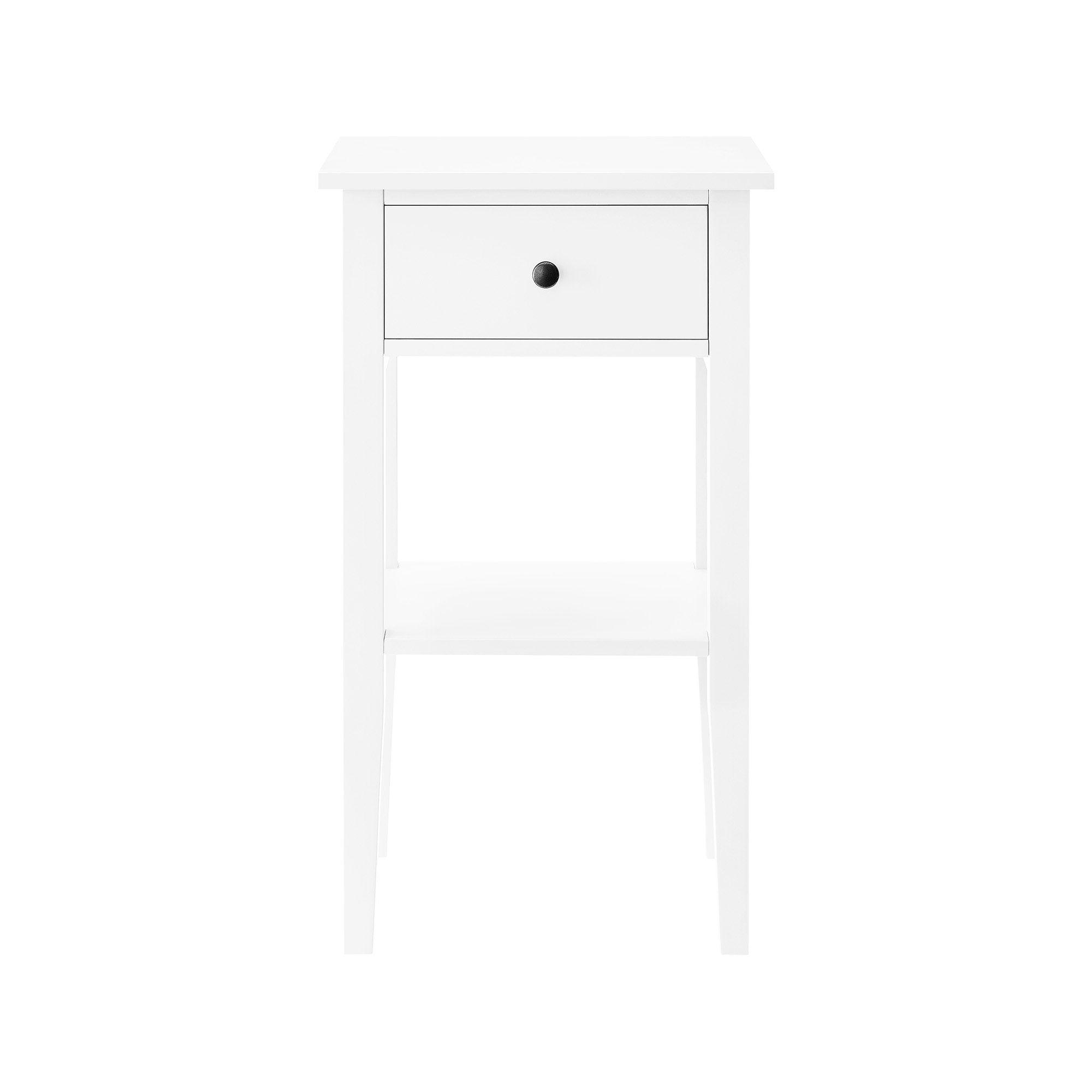 White High-Leg Bedside Table with Drawer & Shelf Storage