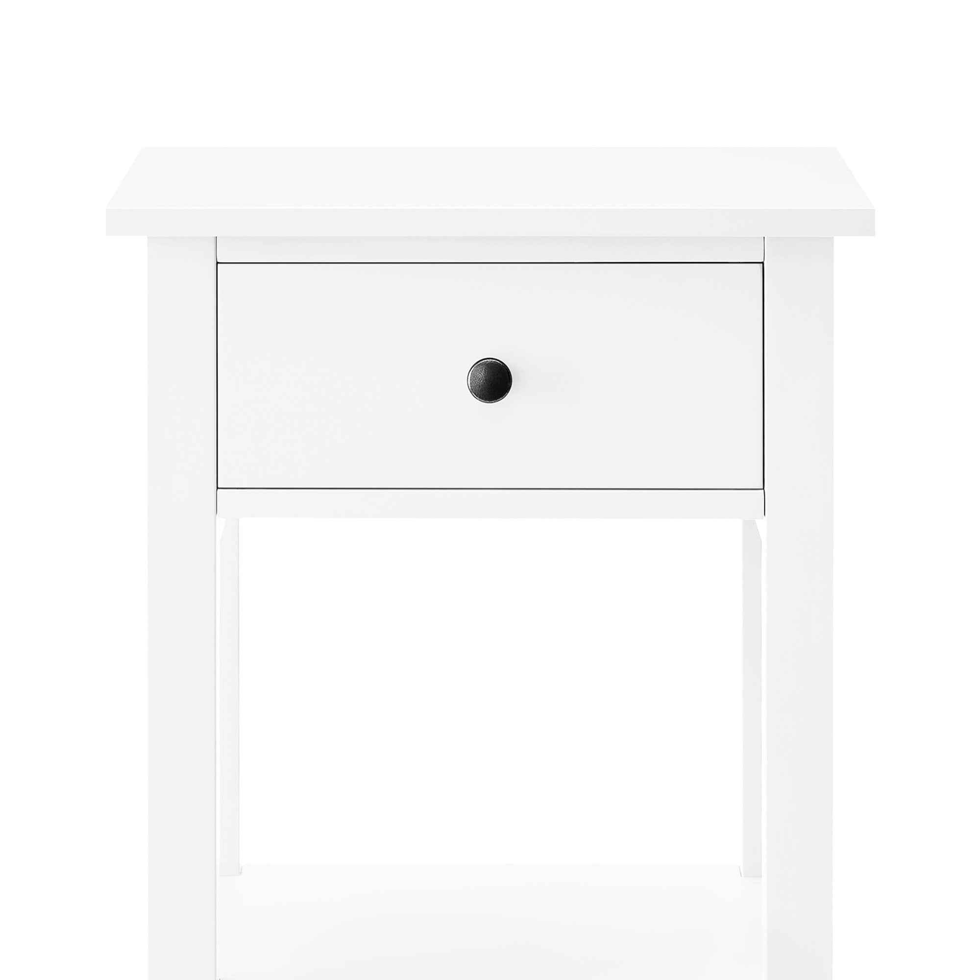 White High-Leg Bedside Table with Drawer & Shelf Storage