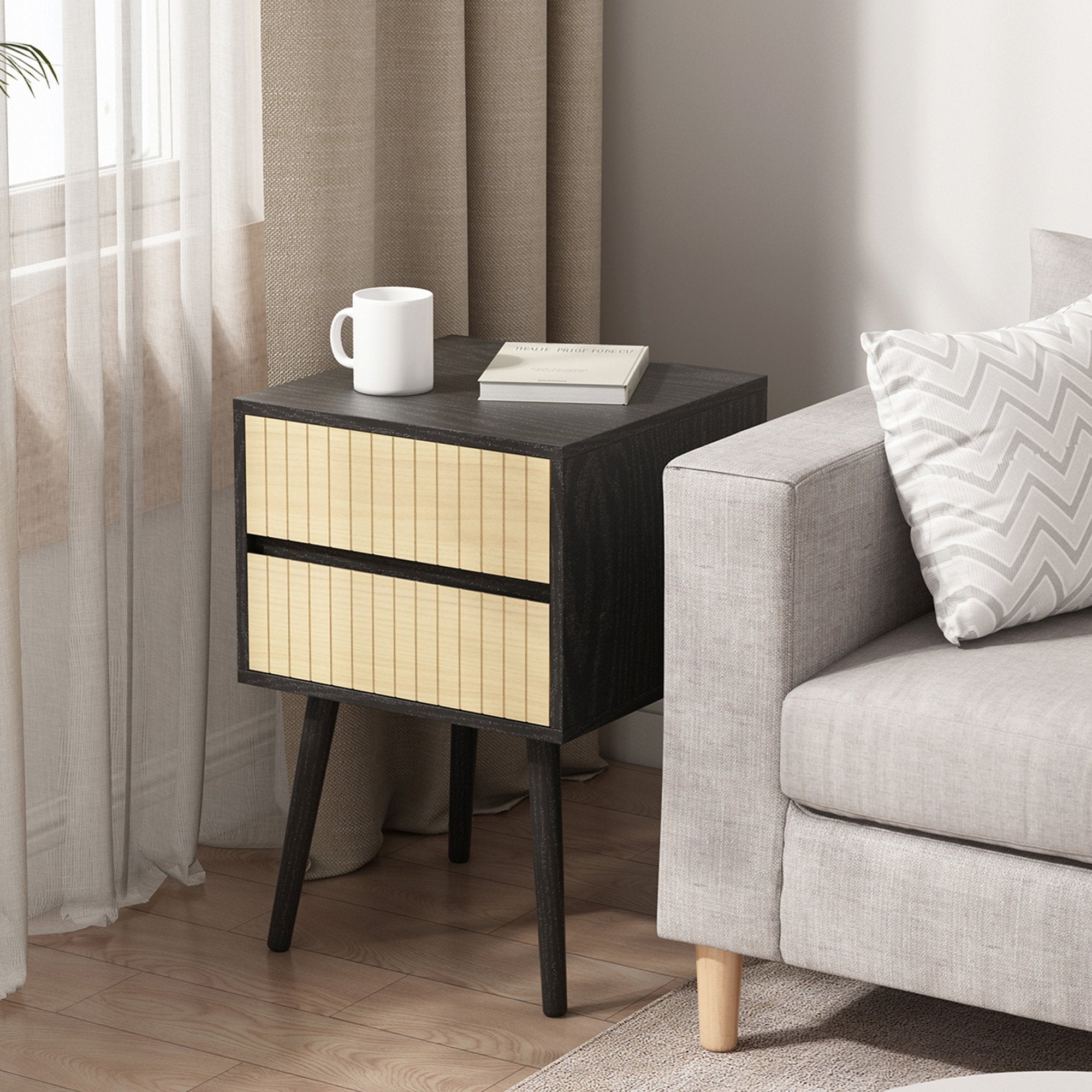 Modern Scandinavian 2-Drawer Bedside Table - Sarantino