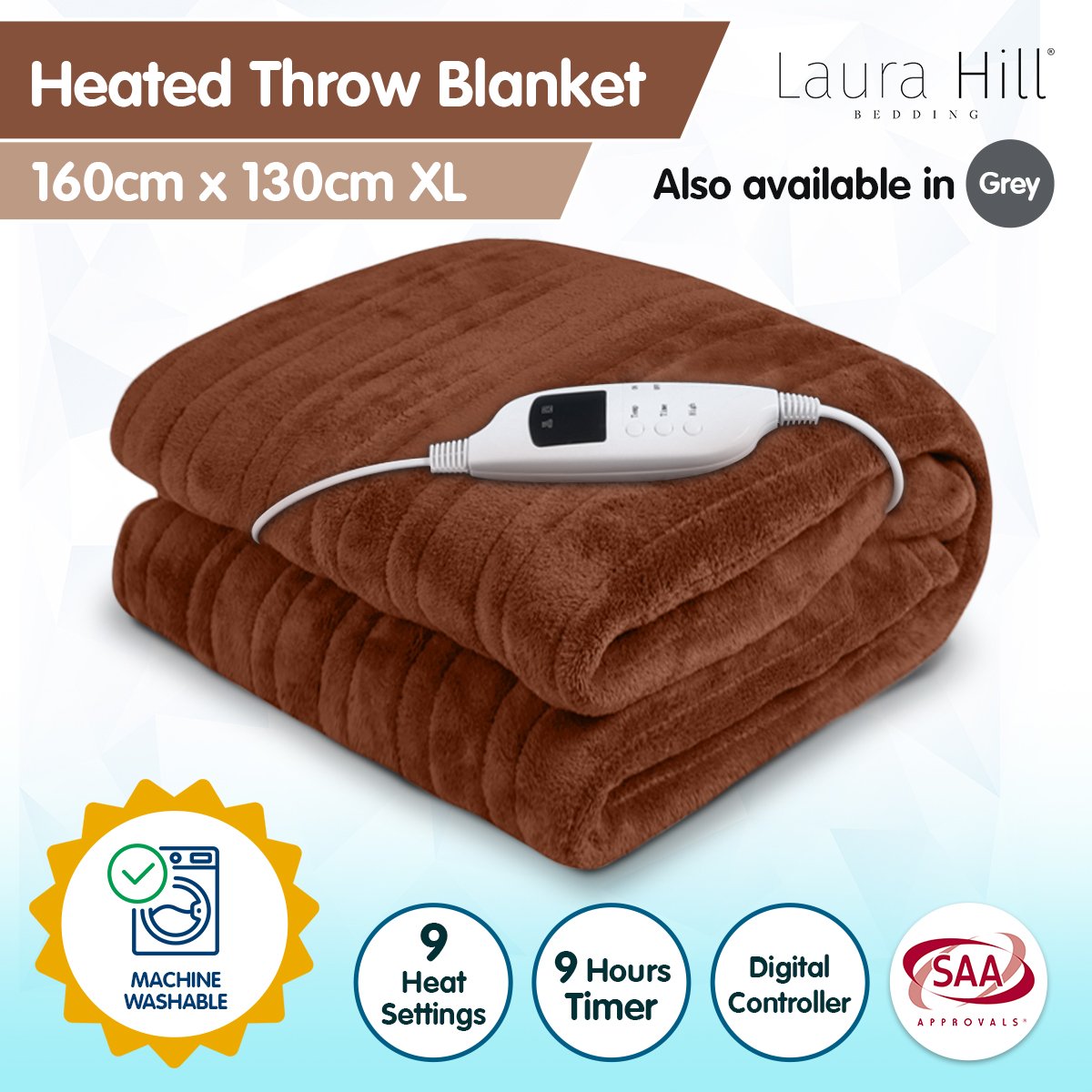 Soft Coral Fleece Electric Blanket, 9 Temperatures, 160x130cm - Laura Hill