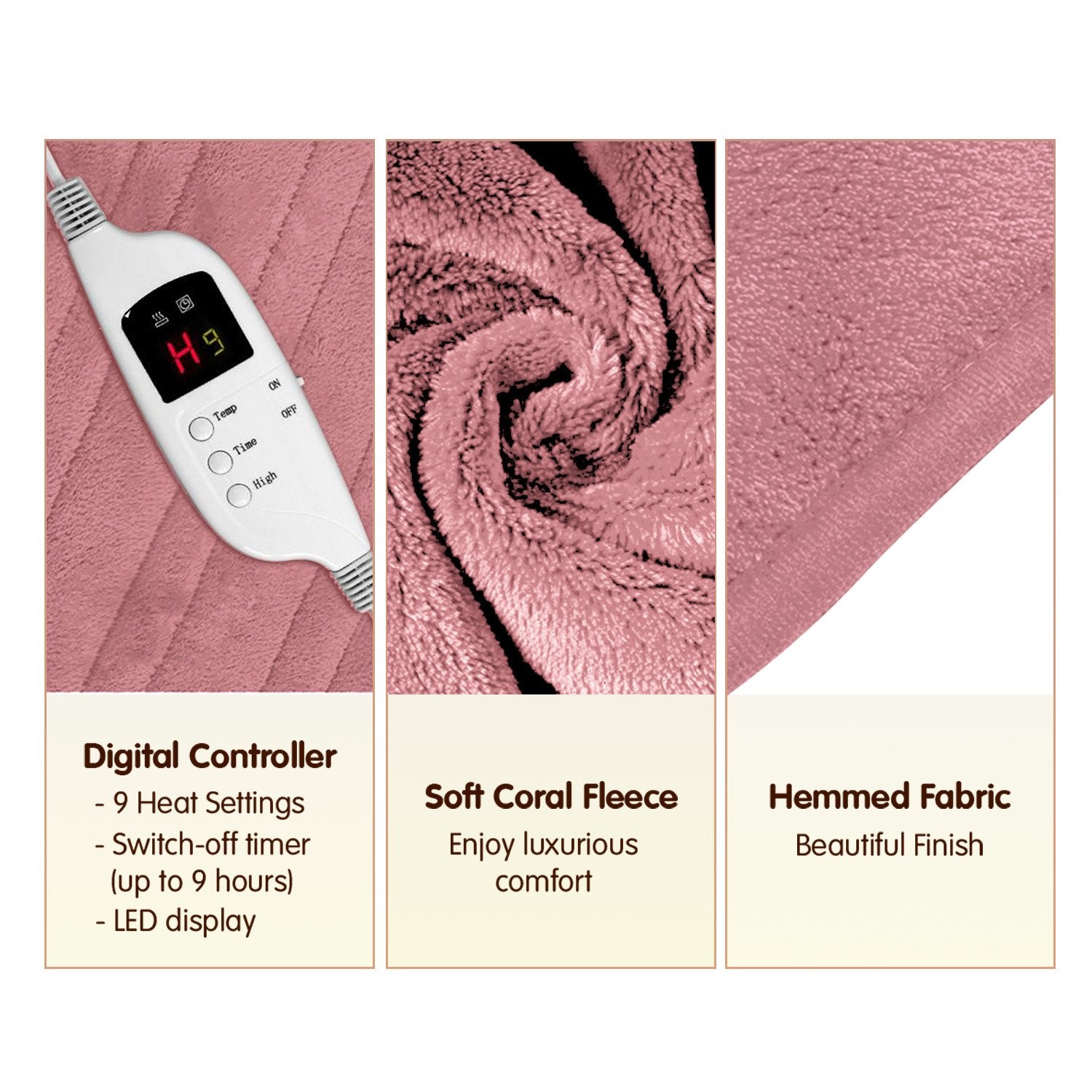 Soft Coral Fleece Heated Electric Blanket with Timer, Laura Hill