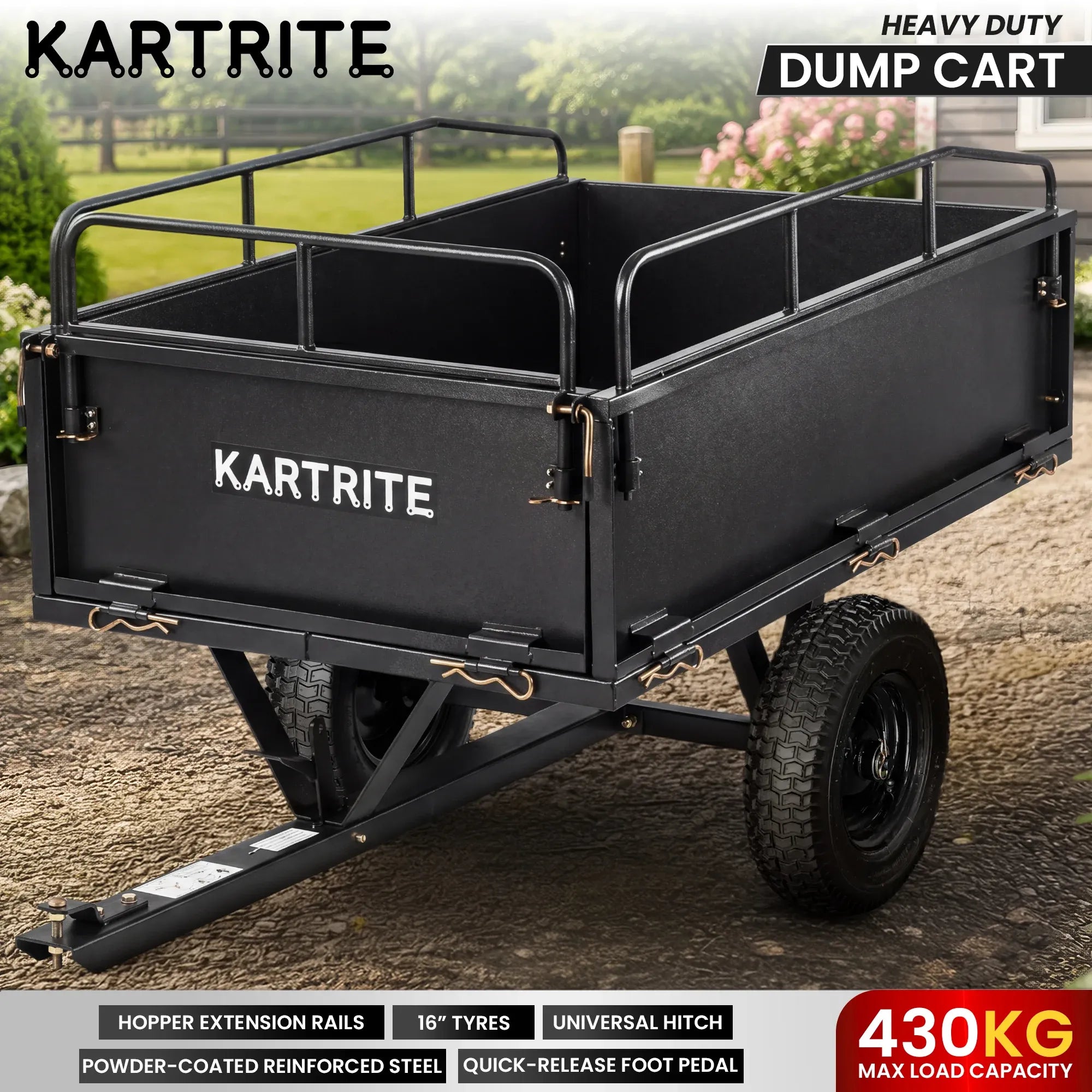 Kartrite 430kg Heavy Duty Steel Dump Cart with Foot Pedal Dumping System