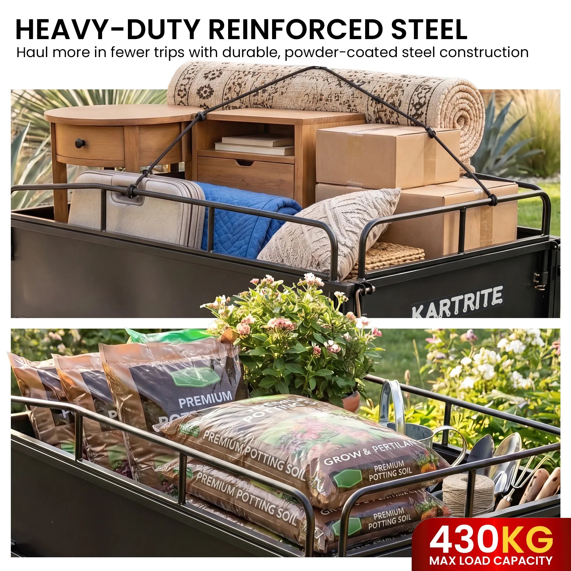Kartrite 430kg Heavy Duty Steel Dump Cart with Foot Pedal Dumping System