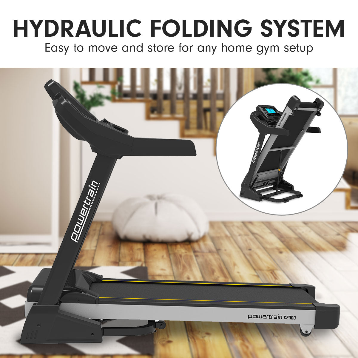 Auto-Incline Foldable Treadmill w/ Fan, 12 Programs - Powertrain