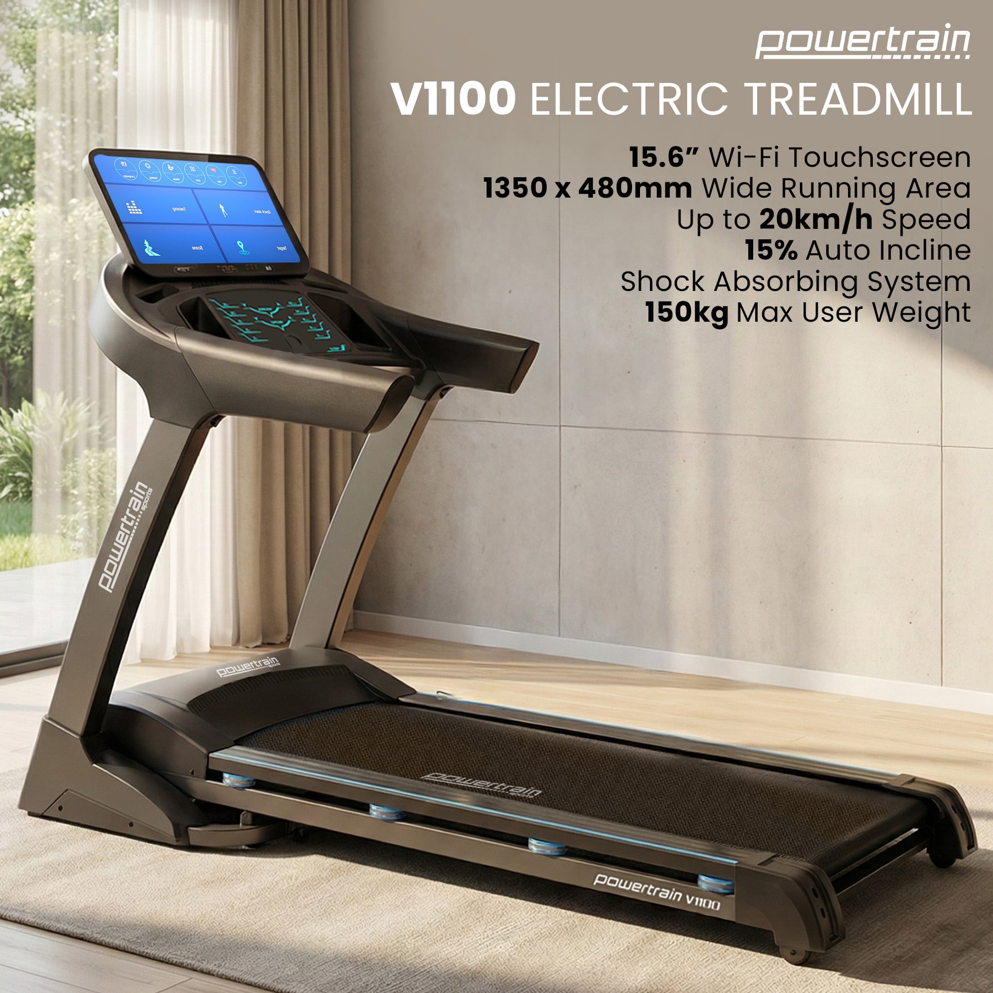 V1100 Treadmill 15.6" Touchscreen WiFi Auto-Incline