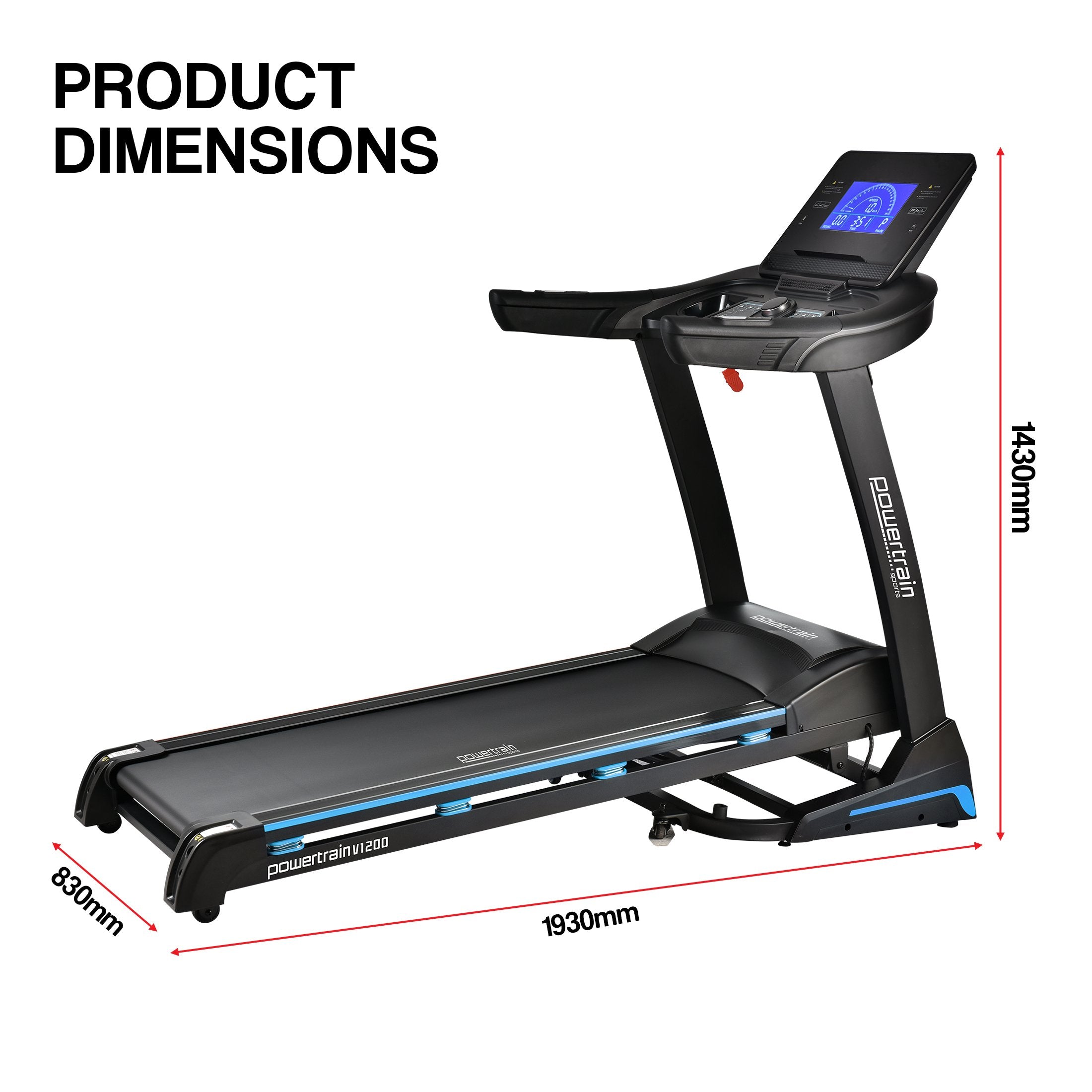 Shock-Absorbing V1200 Treadmill with Auto Incline, LCD Screen