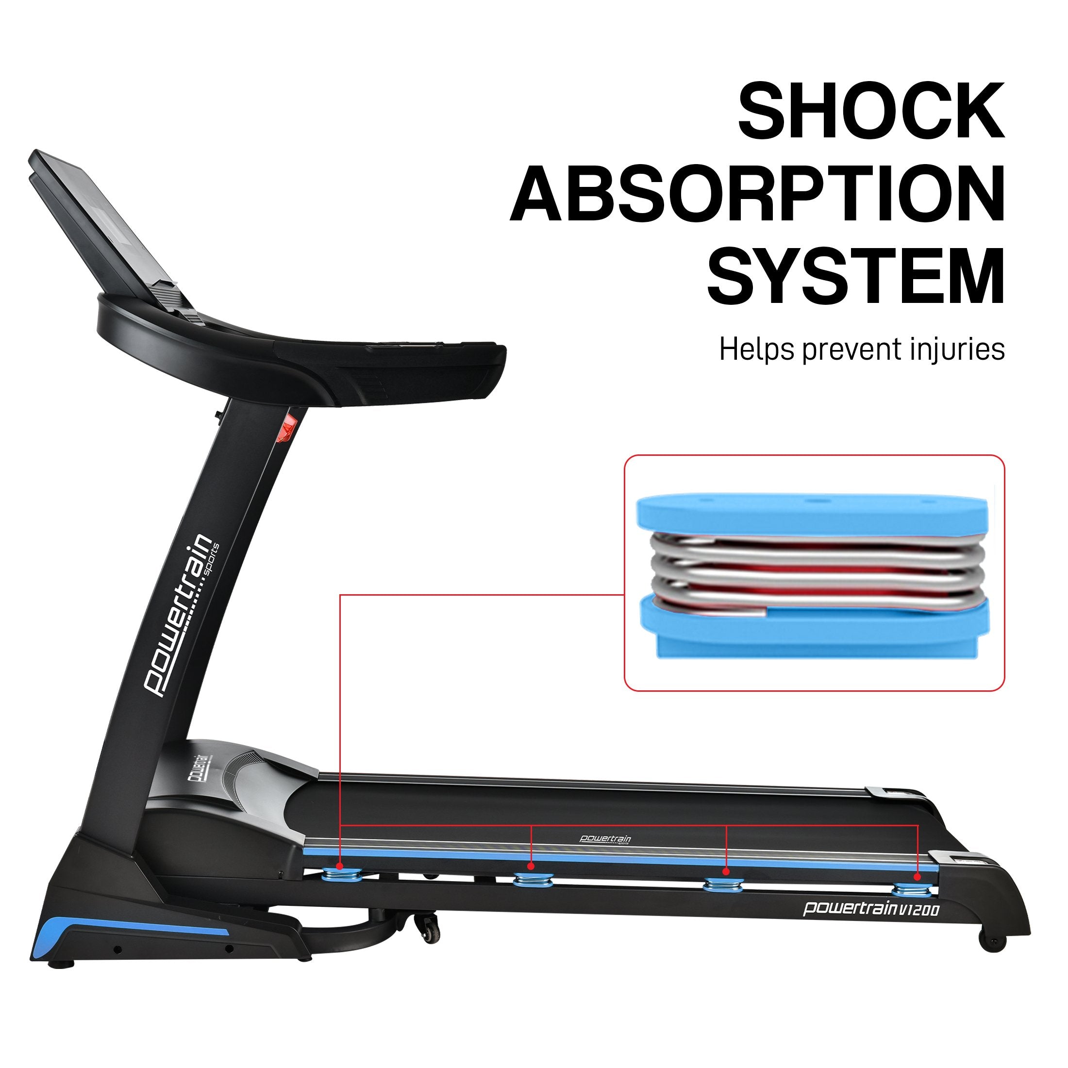 Shock-Absorbing V1200 Treadmill with Auto Incline, LCD Screen