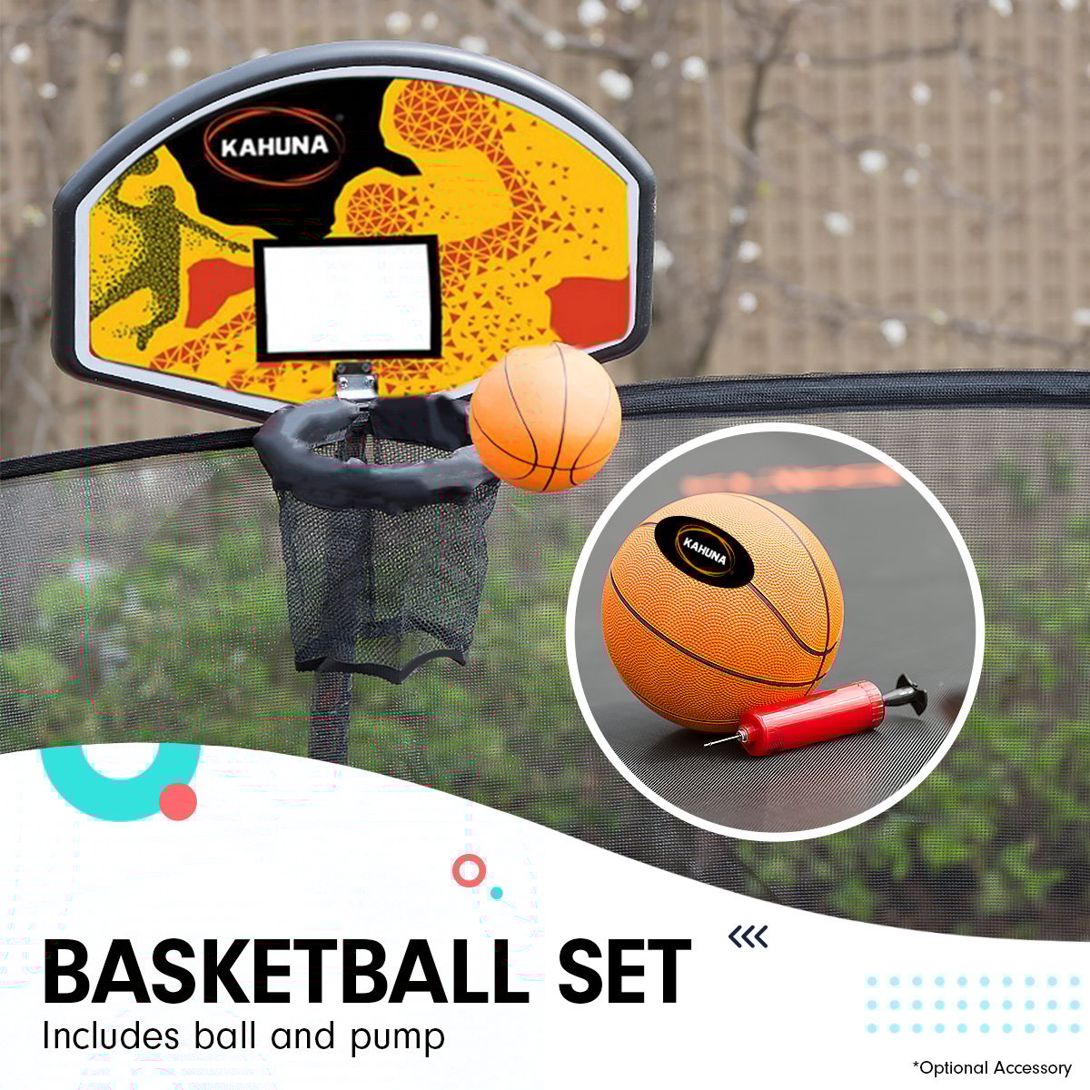 Kahuna 8x11ft Rectangular Trampoline Orange Safety Enclosure Basketball Hoop