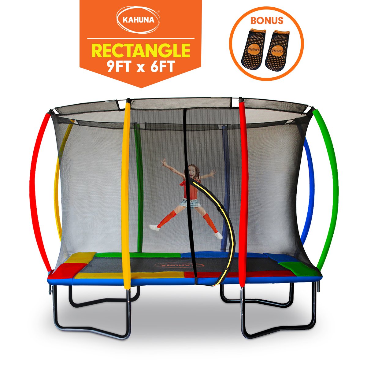 Heavy-Duty Rectangular Trampoline 6x9ft with Safety Net - Kahuna