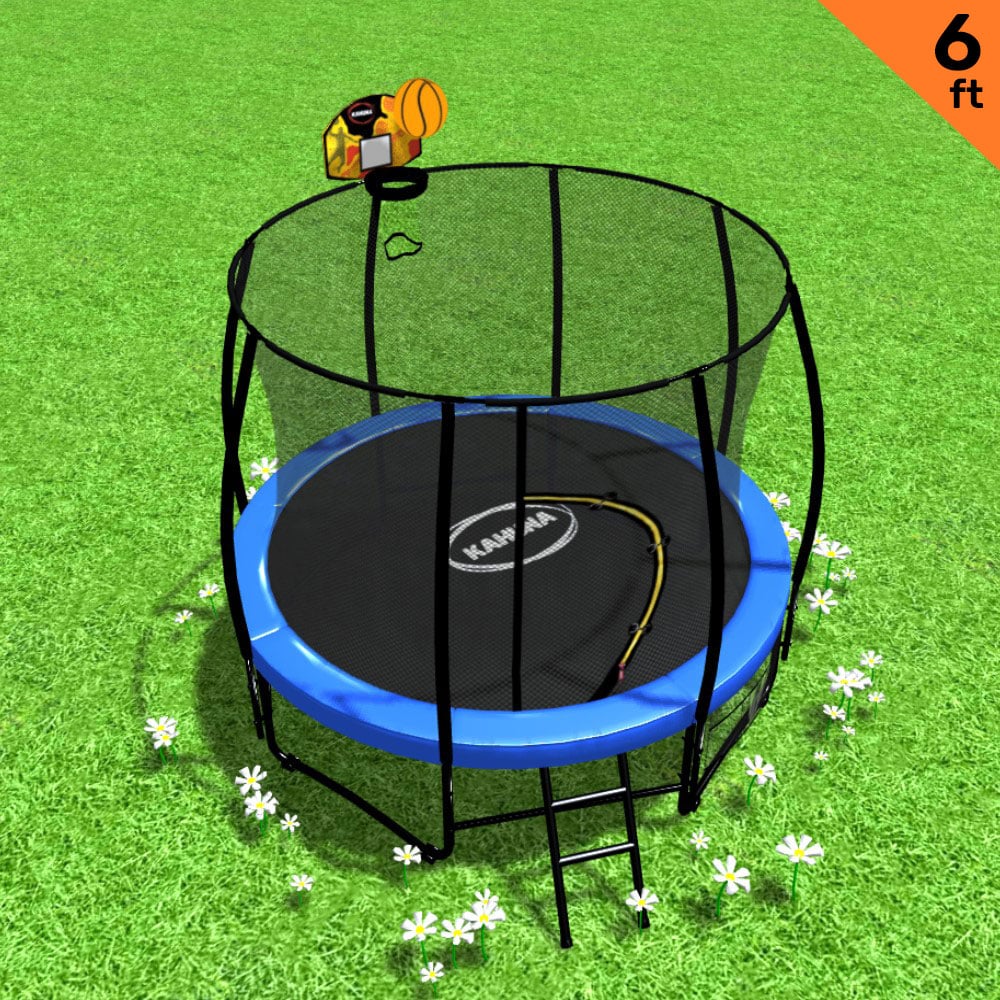 6ft UV-Stabilised Trampoline with Safety Net, Ladder, Basketball Set - Kahuna