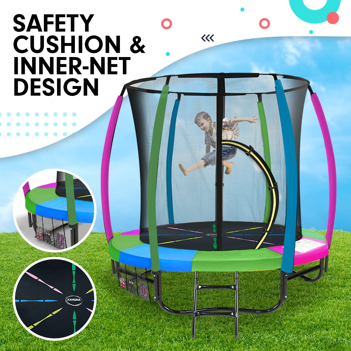 6ft Round Trampoline with Safety Net, UV Padding, Ladder - Kahuna