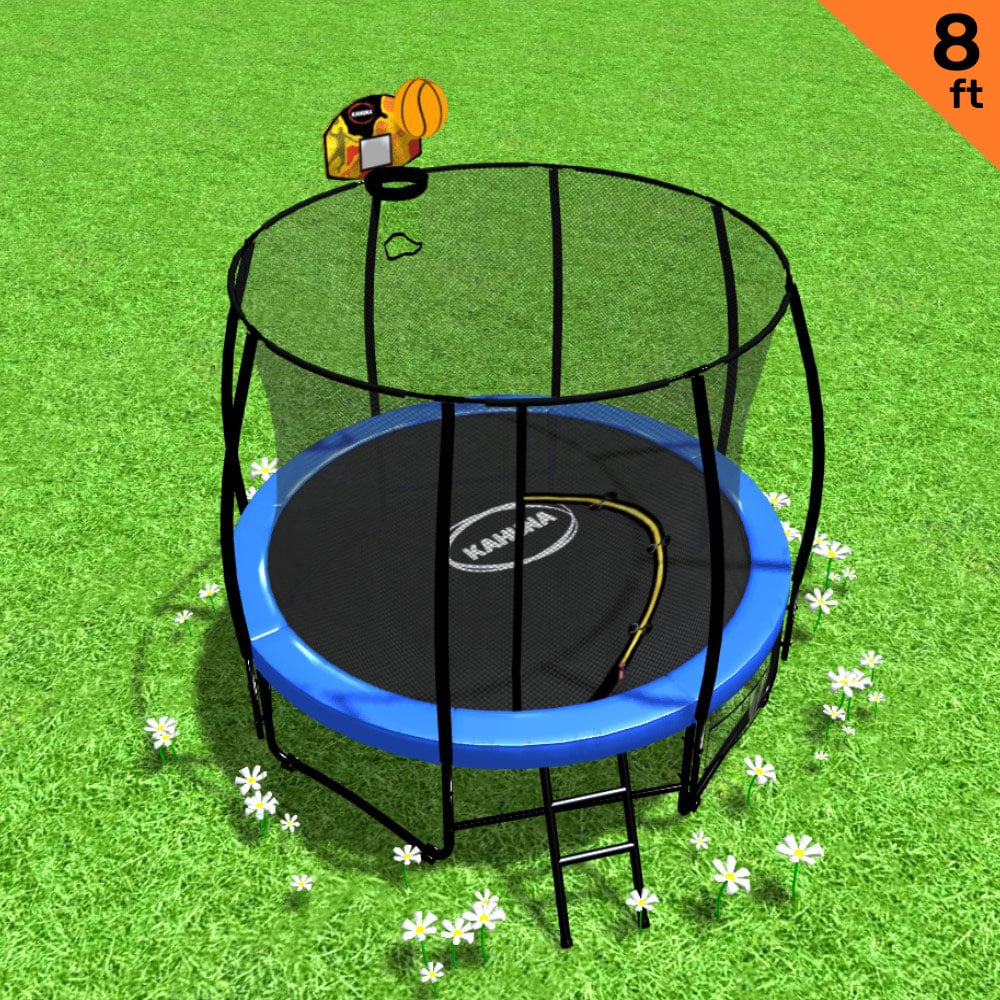 Heavy Duty 8ft Trampoline with Basketball Set, UV-Stabilized Padding, Safety Net - Kahuna