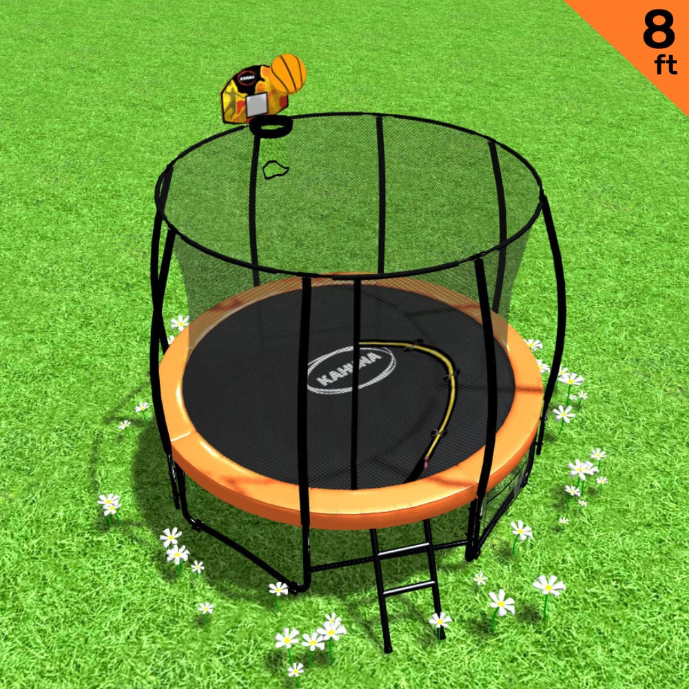 UV-Stabilised 8ft Orange Trampoline with Safety Net & Basketball Set - Kahuna